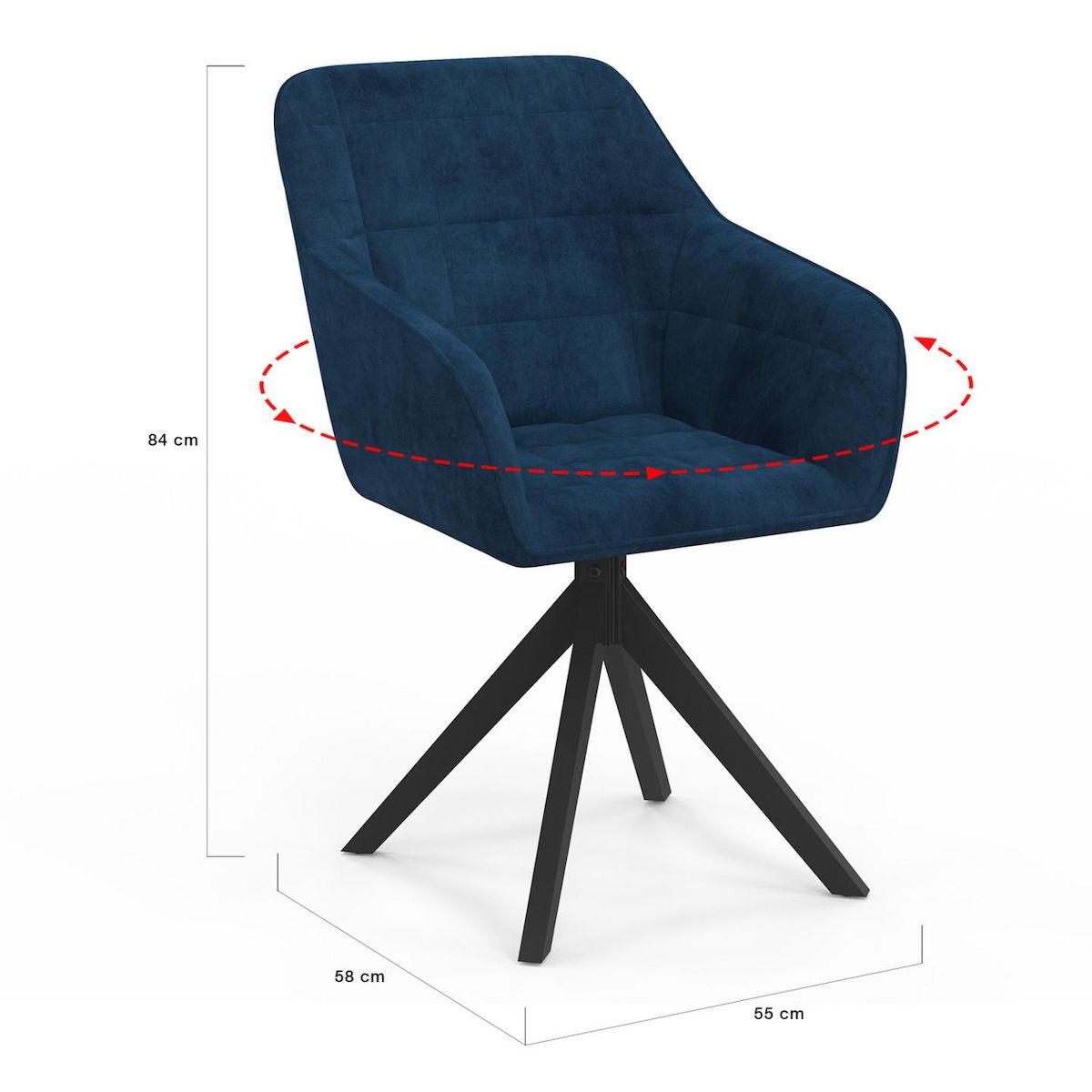 ID MARKET Lot de 2 chaises pivotantes de salle à manger, fauteuils de table MADY en velours bleu