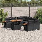 VIDAXL Salon de jardin 9 pcs avec coussins noir resine tressee