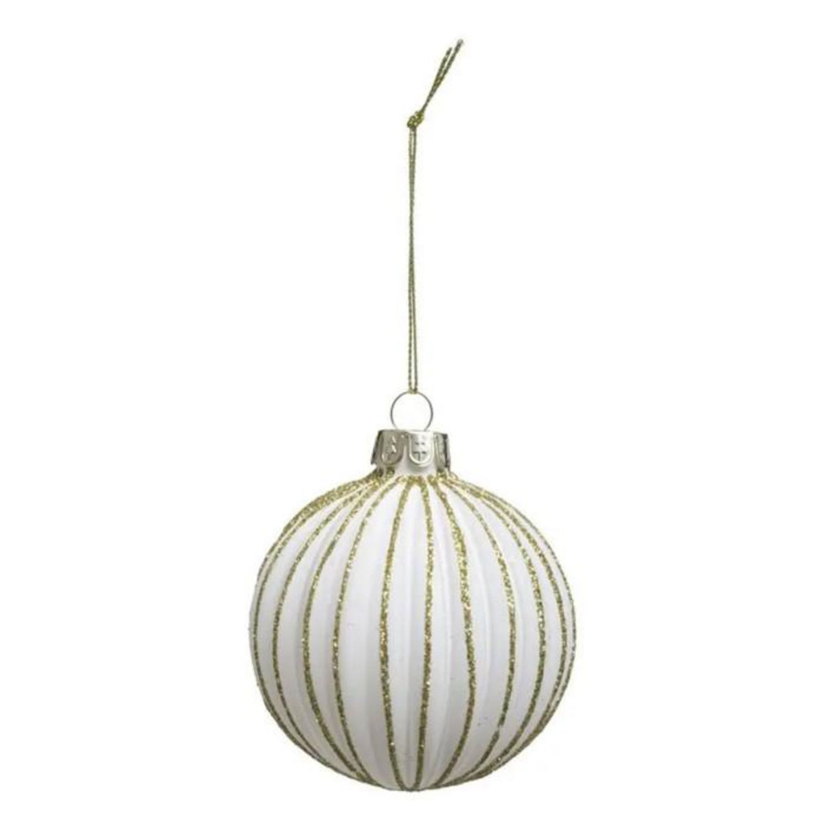 ATMOSPHERA Boule de Noël Effet Strié  Marron Glacé  7cm Blanc