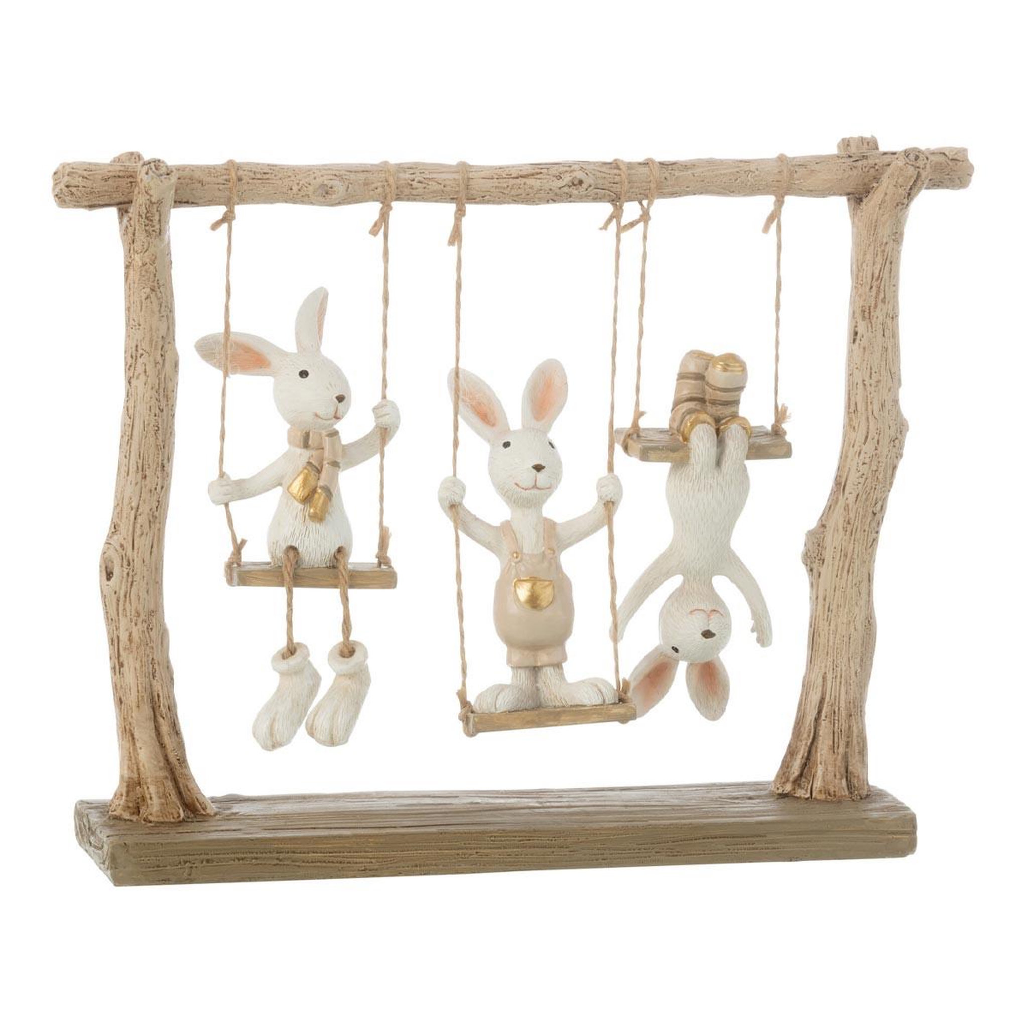 J-LINE Objet déco lapins  balançoire  26cm naturel