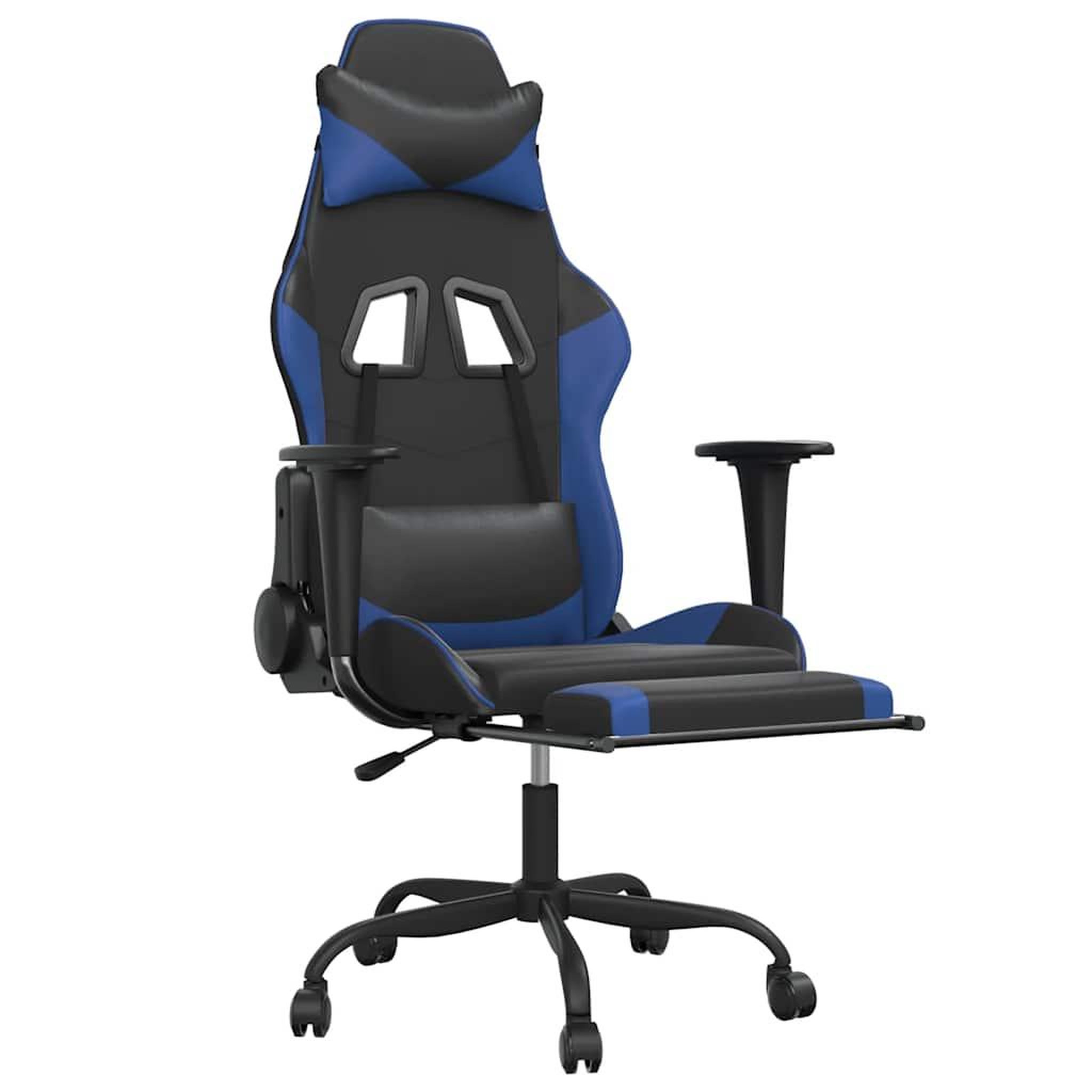 Voir la diapositive 3 : VIDAXL Chaise de jeu de massage et repose-pied Noir et bleu Similicuir