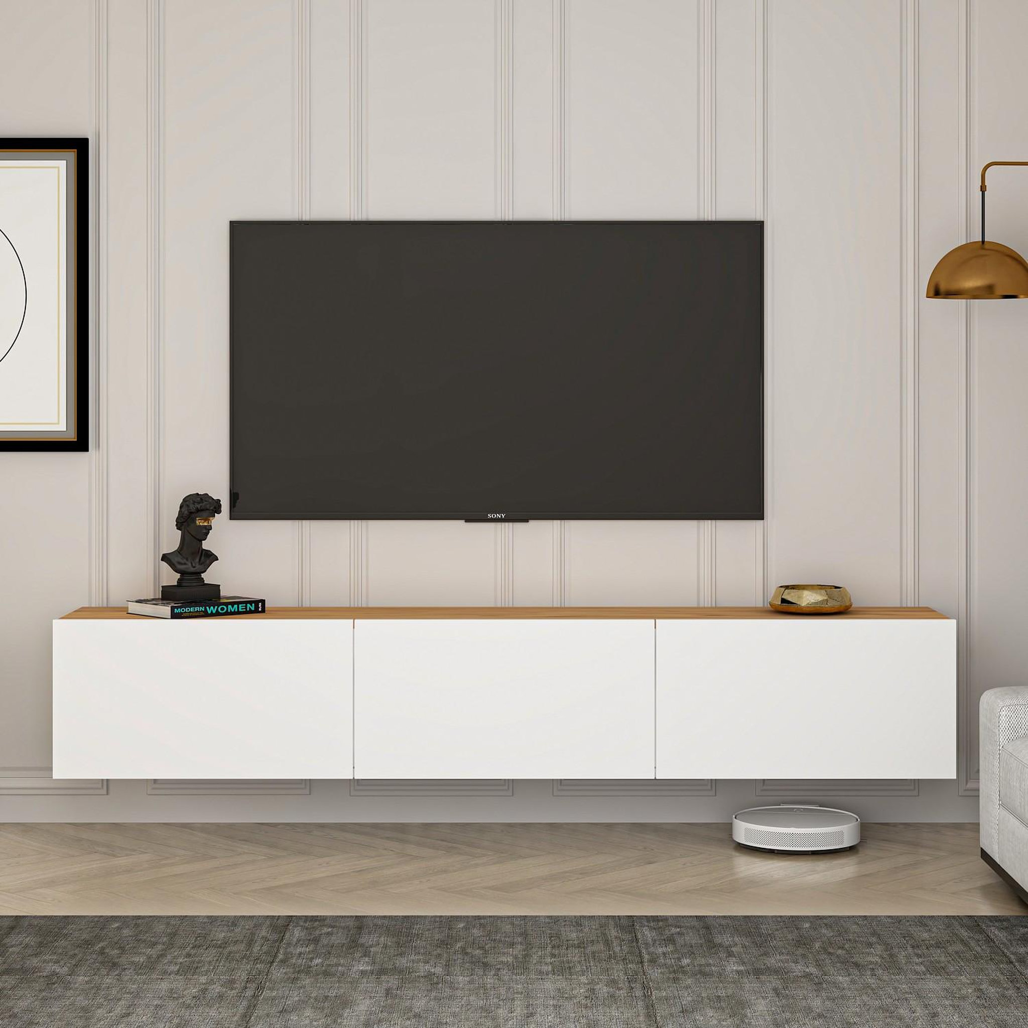 Voir la diapositive 2 : Habitat et Jardin Meuble tv en bois  west  - 150 x 32 x 30 cm - pin blanc de l'atlantique