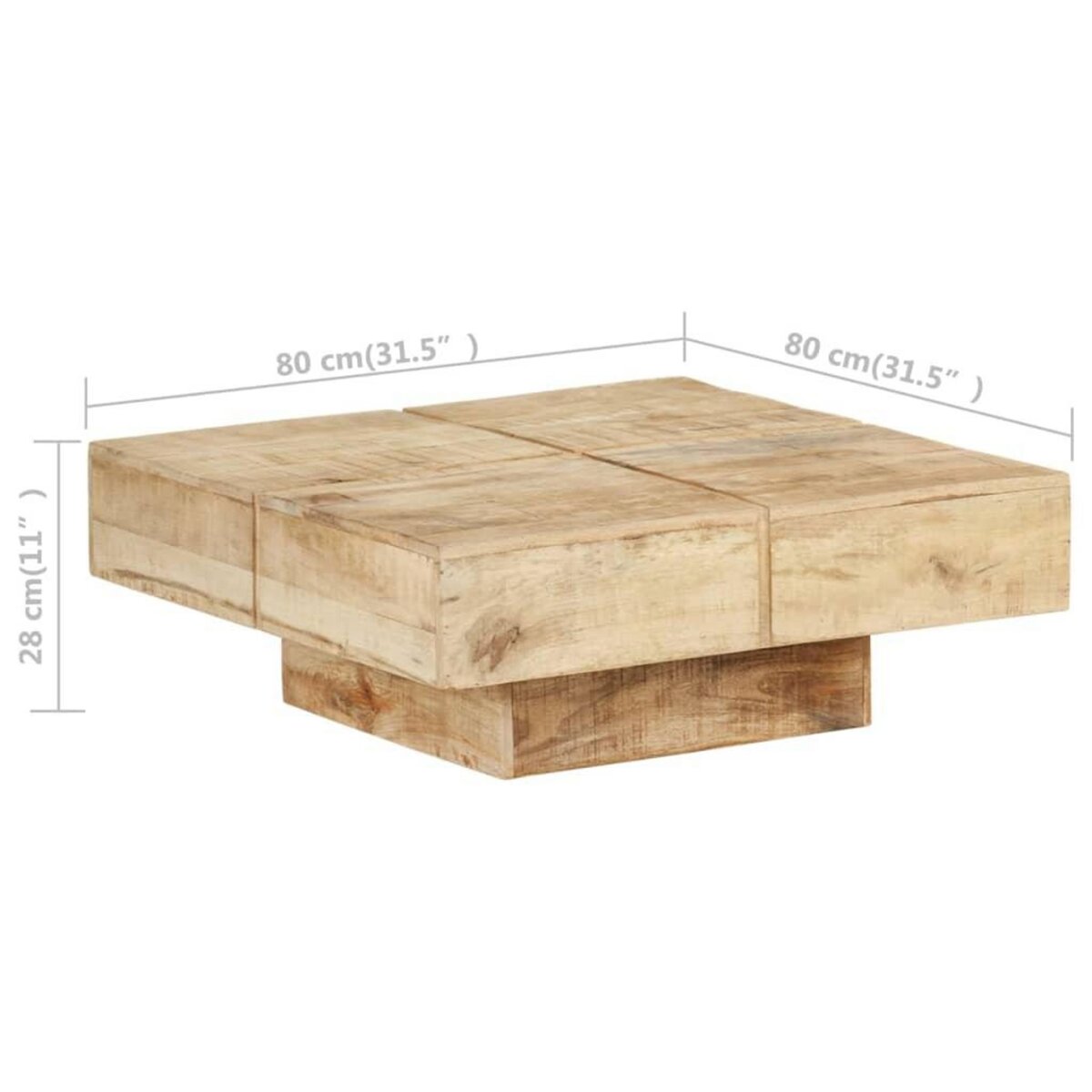 VIDAXL Table basse 80x80x28 cm Bois de manguier massif