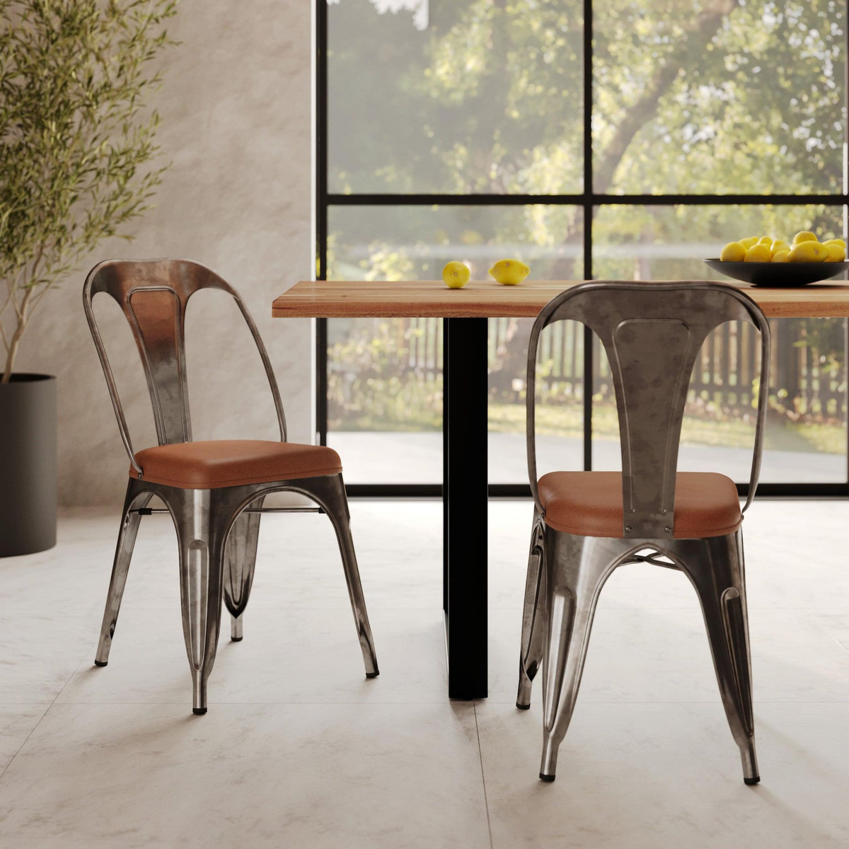 Rendez vous déco Lot de 2 chaises en métal gris et cuir synthétique marron-Charly