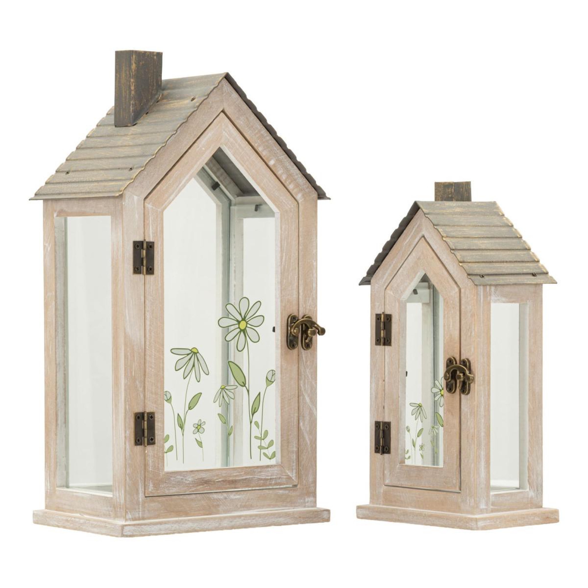 Paris Prix Lot de 2 Lanternes en Bois  Home Flower  36cm Naturel
