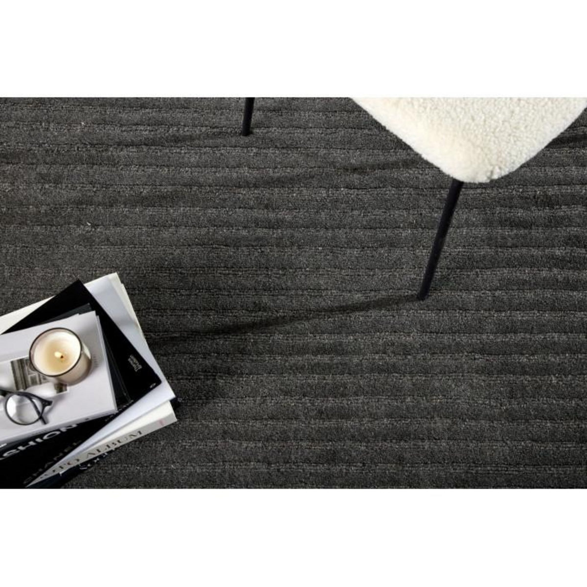 Paris Prix Tapis Déco en Laine  Milton  202x300cm Gris Foncé