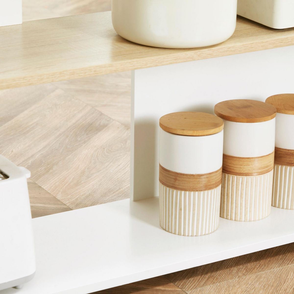 HOMCOM Ilot de cuisine table de bar - 3 étagères, porte-couteaux acier inox. - blanc aspect chêne clair