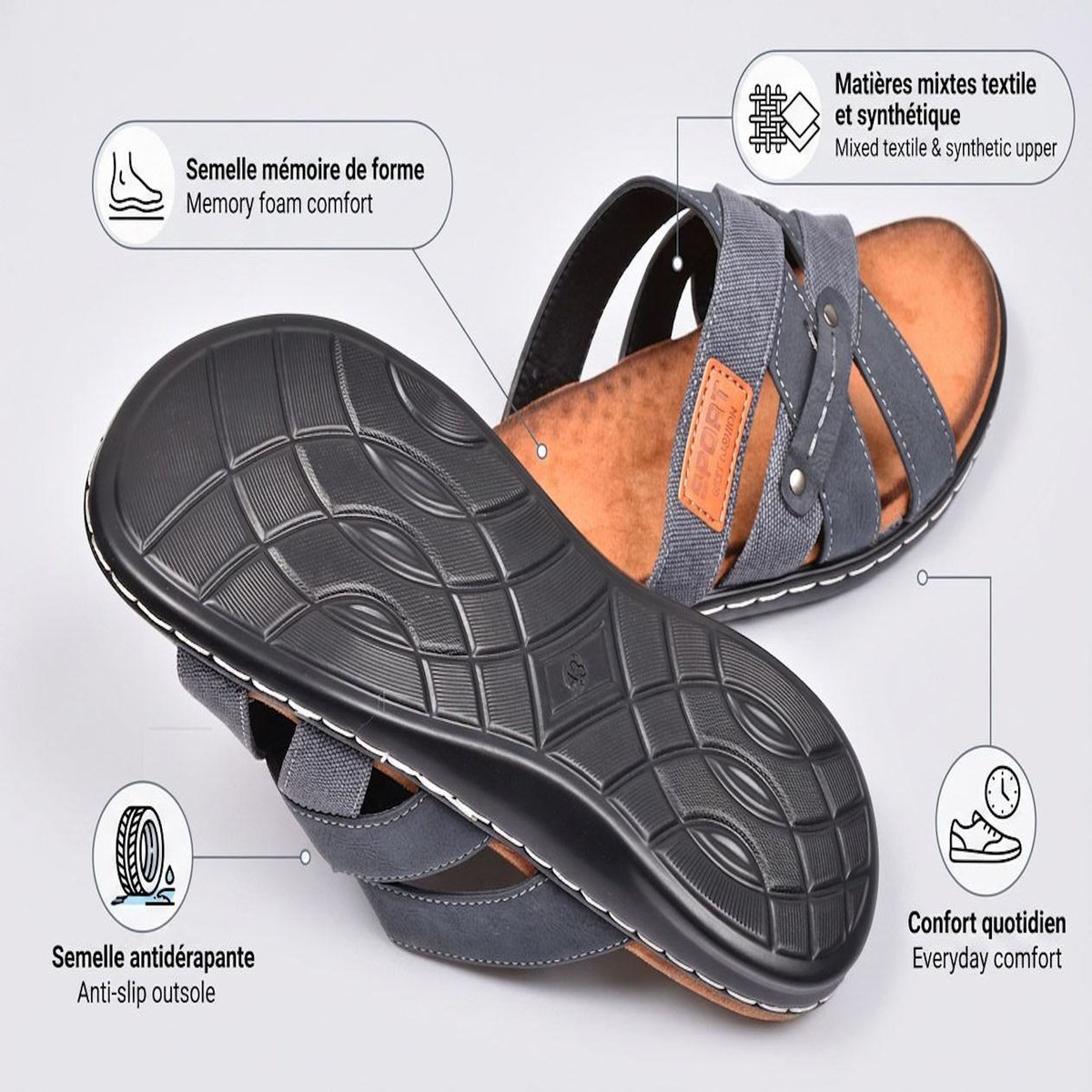 OZABI OZABI Sandales homme sangles croisées confort mémoire de forme