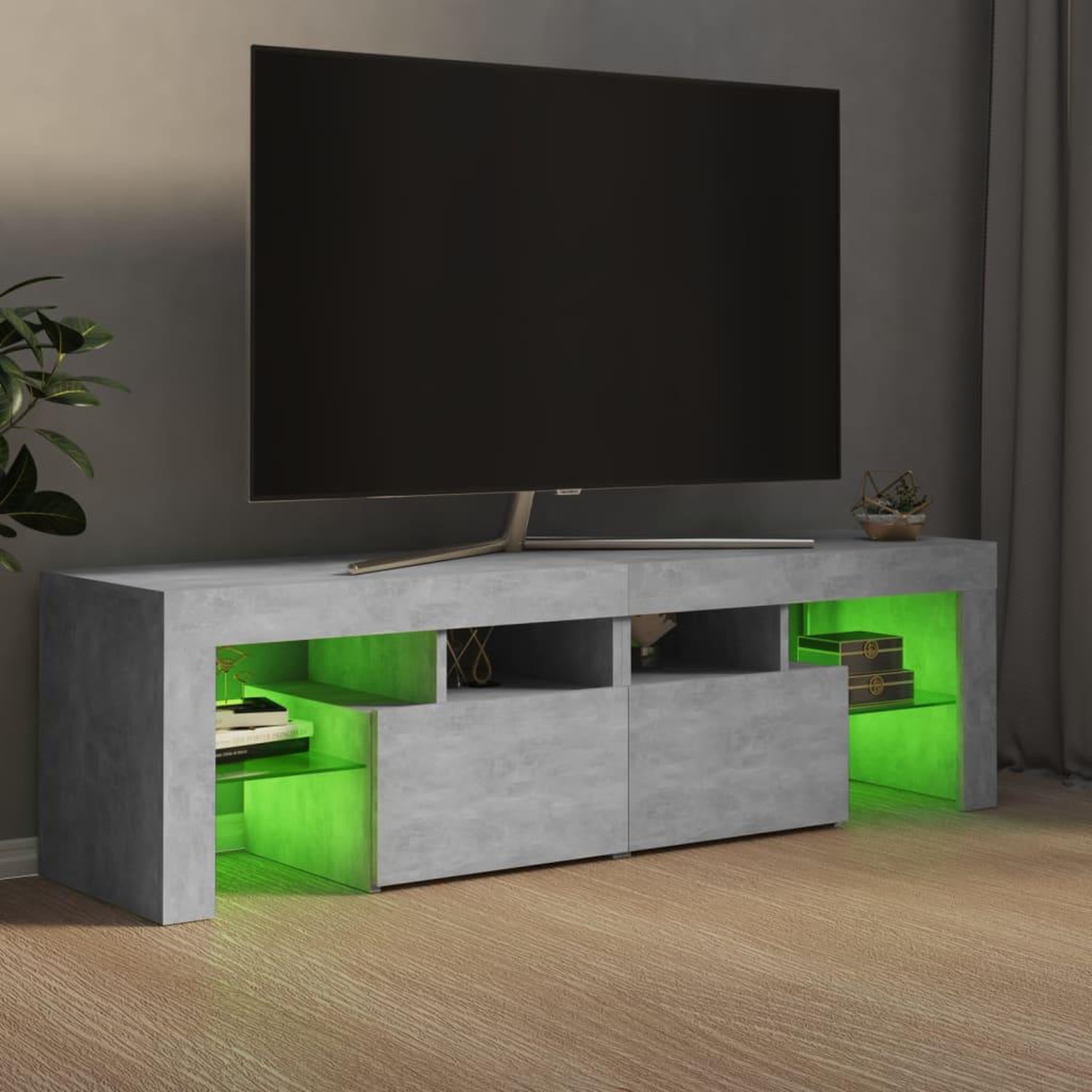 Voir la diapositive 4 : VIDAXL Meuble TV avec lumieres LED Gris beton 140x36,5x40 cm