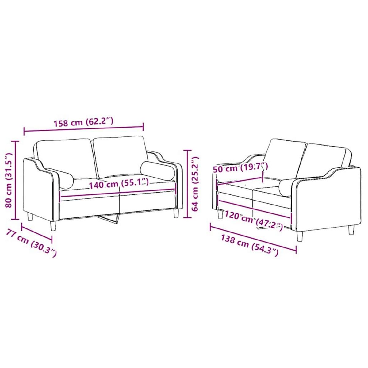 VIDAXL Ensemble de canapes 2 pcs coussins gris clair tissu