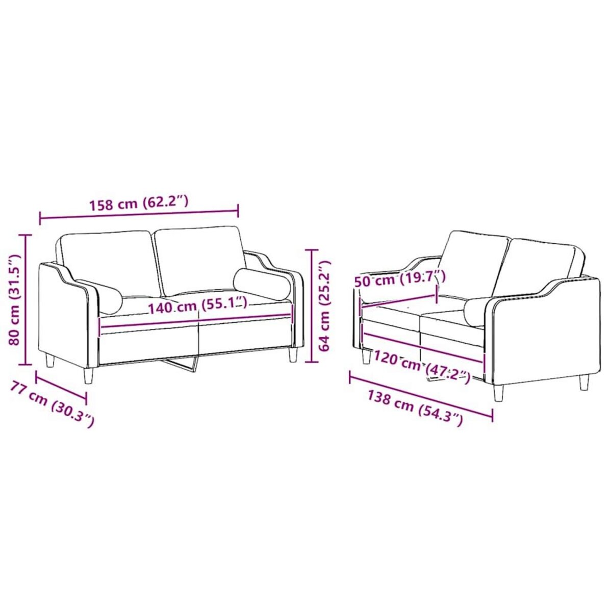 VIDAXL Ensemble de canapes 2 pcs coussins gris clair tissu