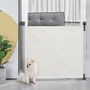 Voir la diapositive 2 : PAWHUT Barrière de sécurité barrière animaux rétractable automatique dim. 1,4L x 0,88H m aluminium maille PVC blanc