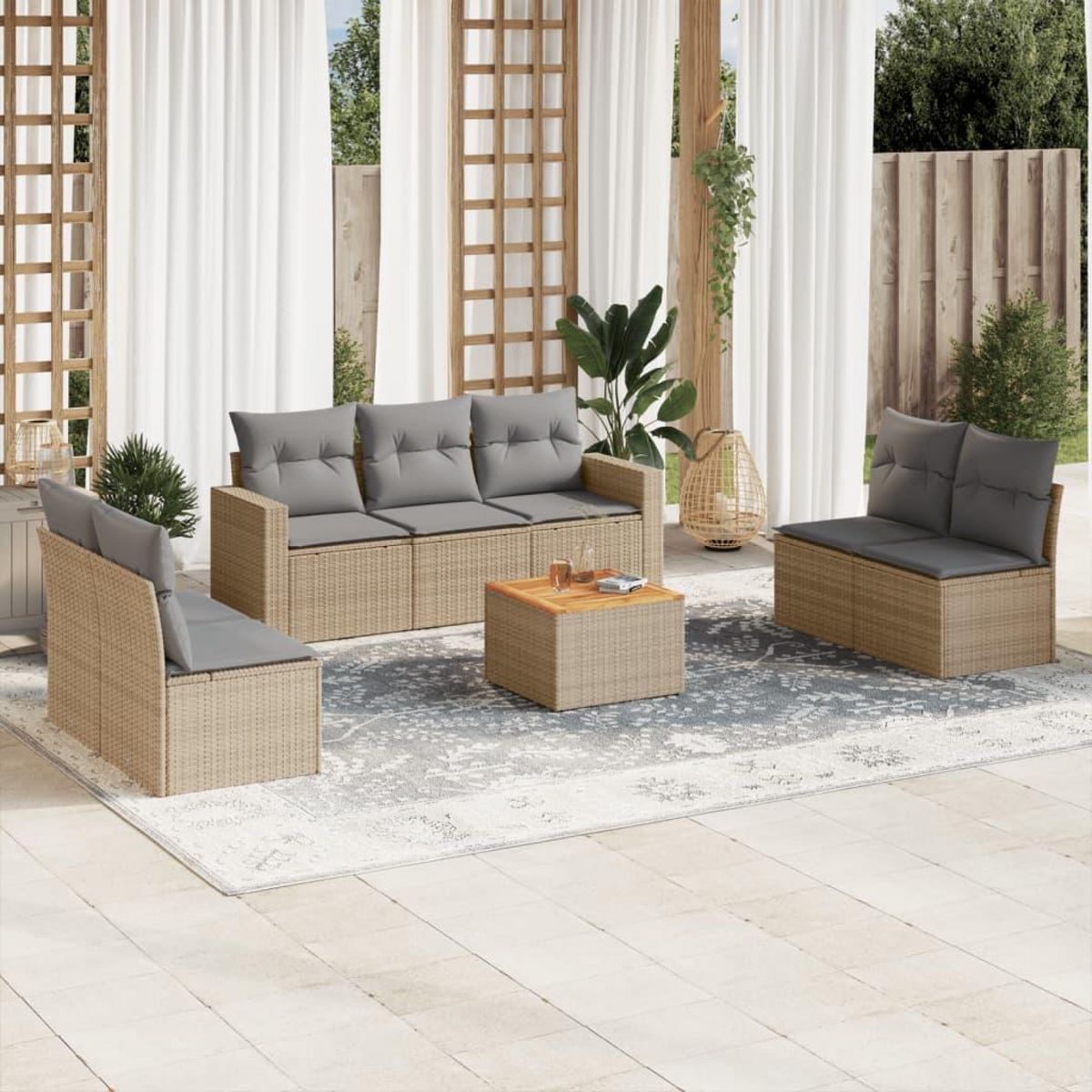 VIDAXL Salon de jardin avec coussins 8pcs melange beige resine tressee