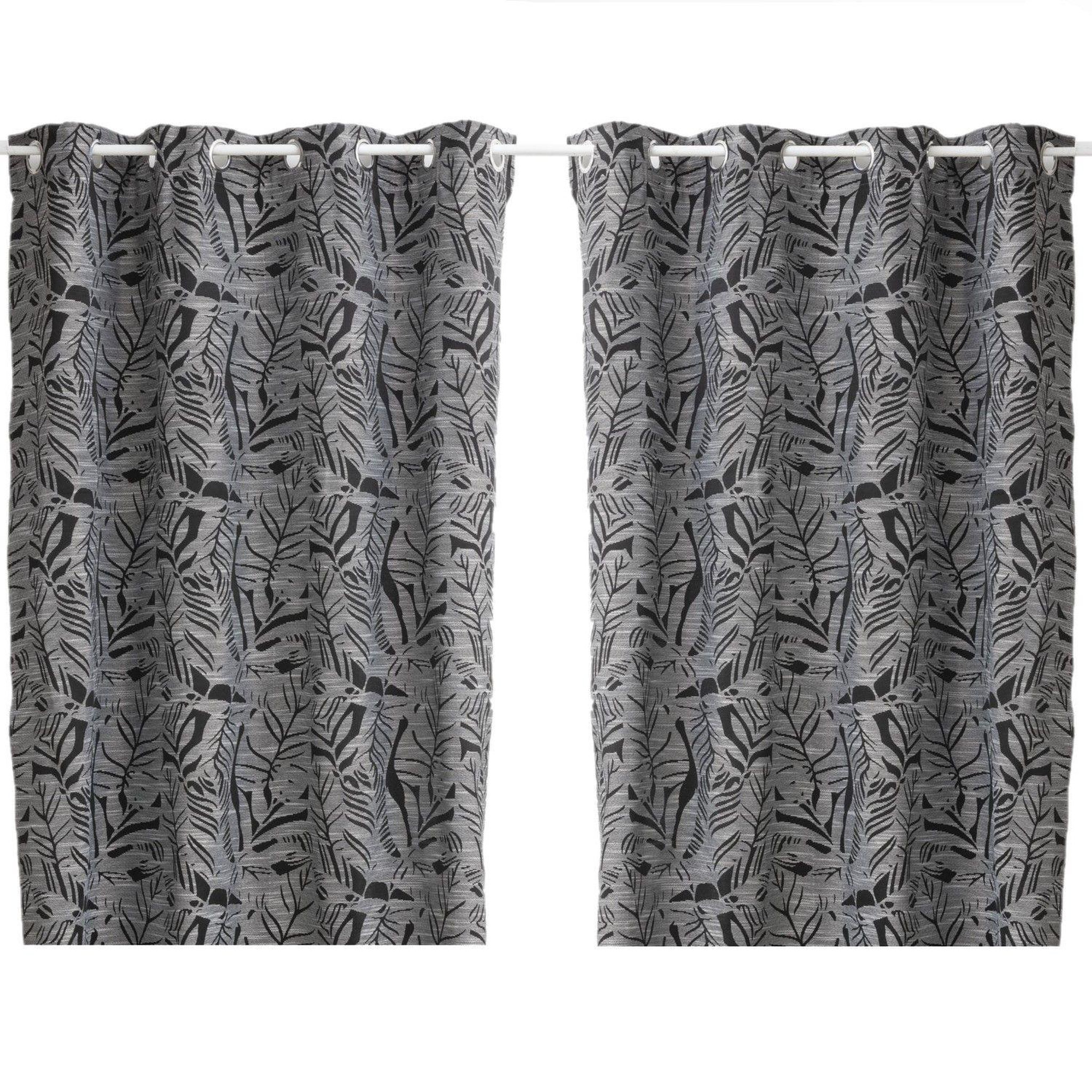 TOILINUX Lot de 2 Rideaux Folha au tissage jacquard. Coloris disponibles : Noir