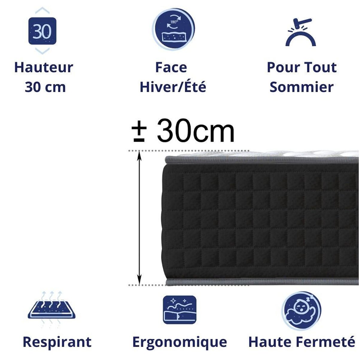 DAGOSTINO HOME Matelas 90x190 - 30cm Epaisseur - Mousse HR Très Ferme | Double Face (Été-Hiver) | Soutien Équilibré, Parfait et Tonique