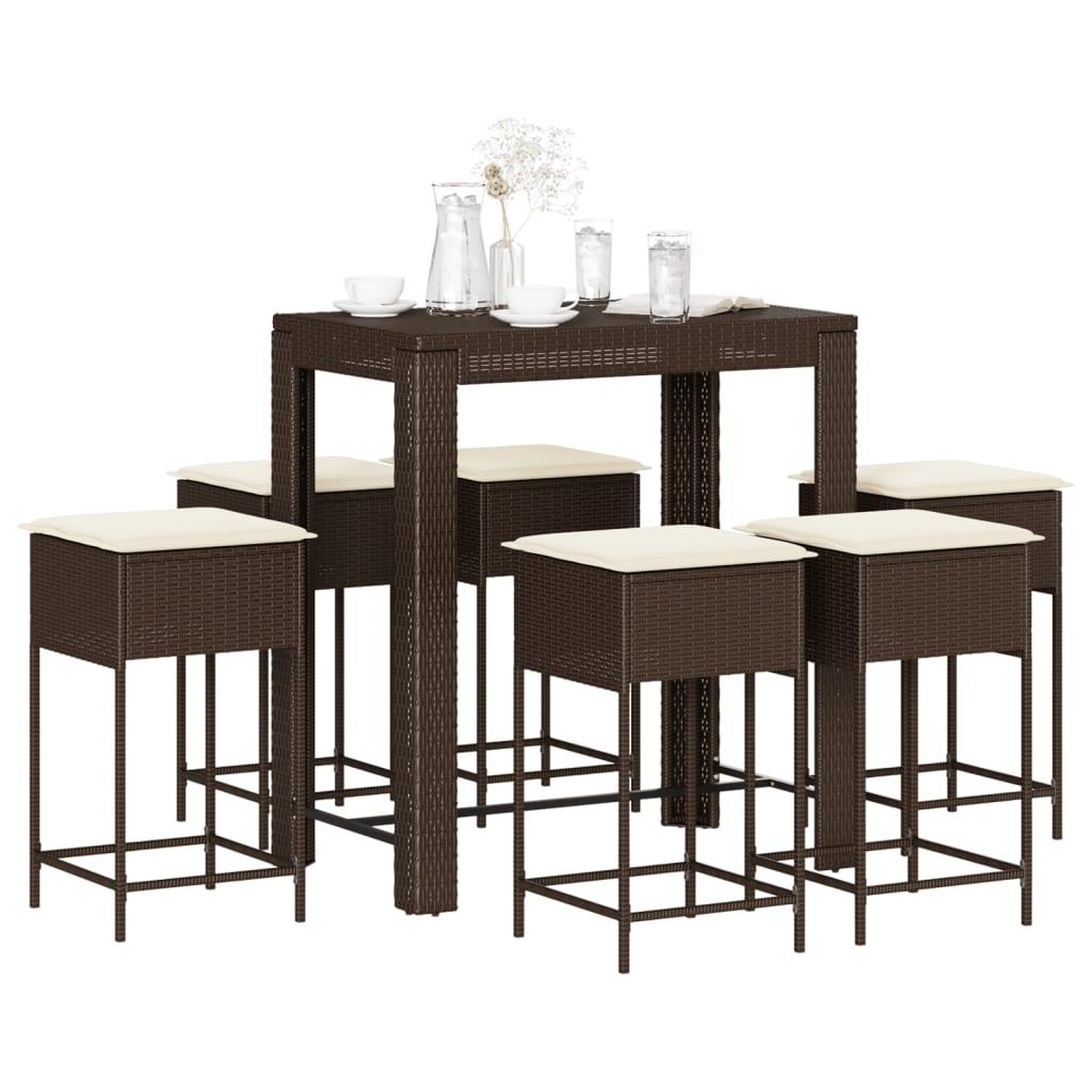 VIDAXL Ensemble de bar de jardin avec coussins 7 pcs marron poly rotin