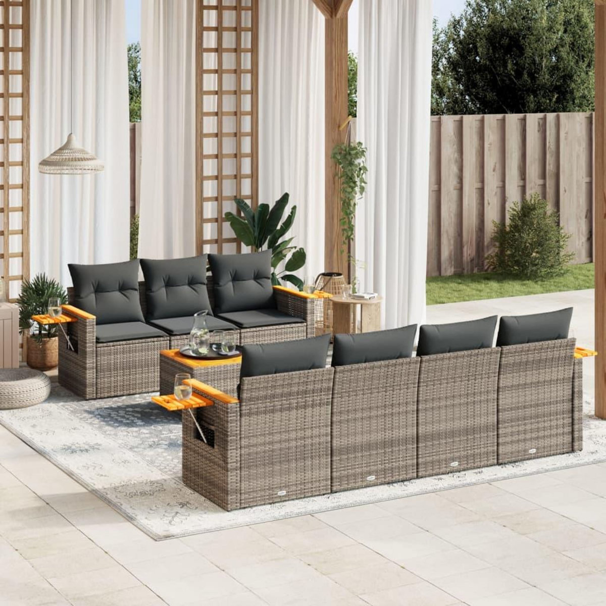 VIDAXL Salon de jardin 8 pcs avec coussins gris resine tressee