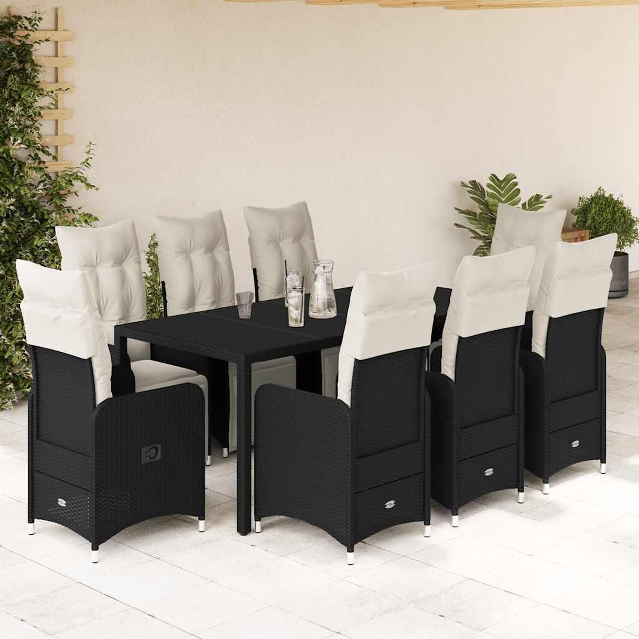 VIDAXL Ensemble de bistro de jardin 9 pcs coussins noir poly rotin