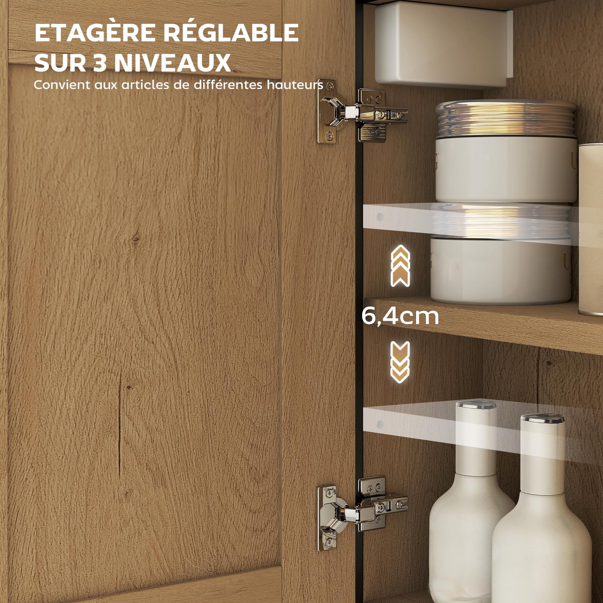Voir la diapositive 6 : HOMCOM Armoire miroir murale salle de bain - 2 portes, étagère, niche - acier noir effet bois