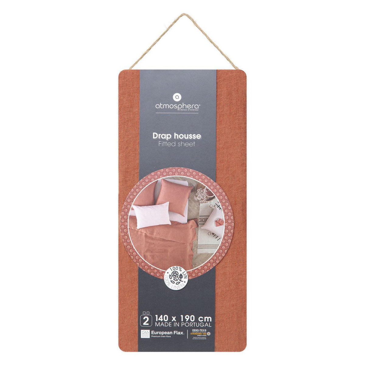 ATMOSPHERA Drap Housse bonnet 30 cm 100% Lin Tropiques