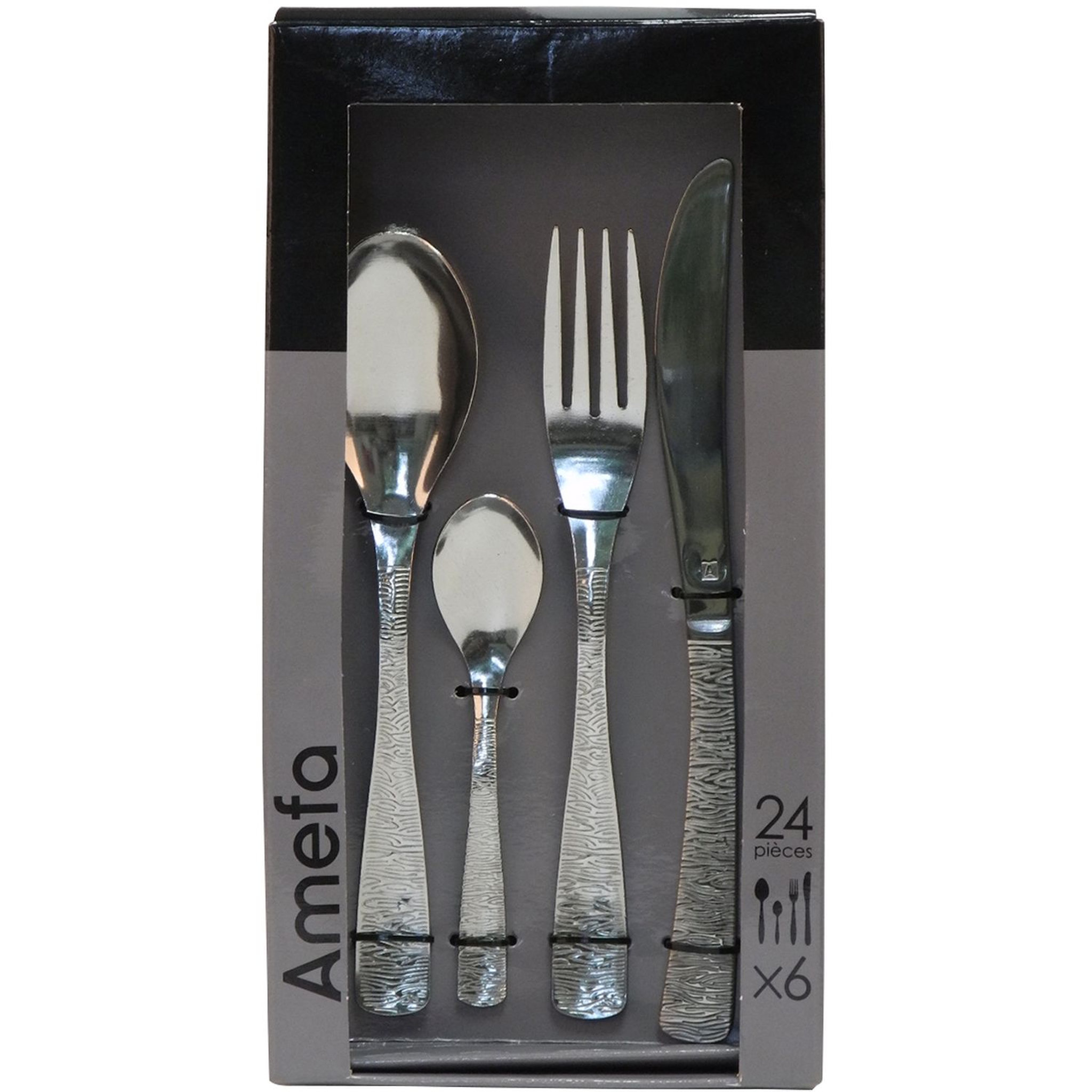 Voir la diapositive 2 : AMEFA Ménagère 24 pièces inox ETHNIC