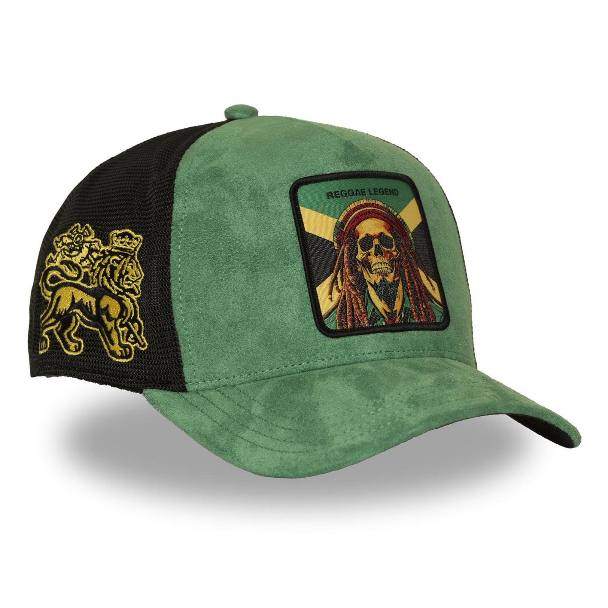 Voir la diapositive 4 : CAPSLAB Casquette trucker en suédine avec filet et patch reggae legend