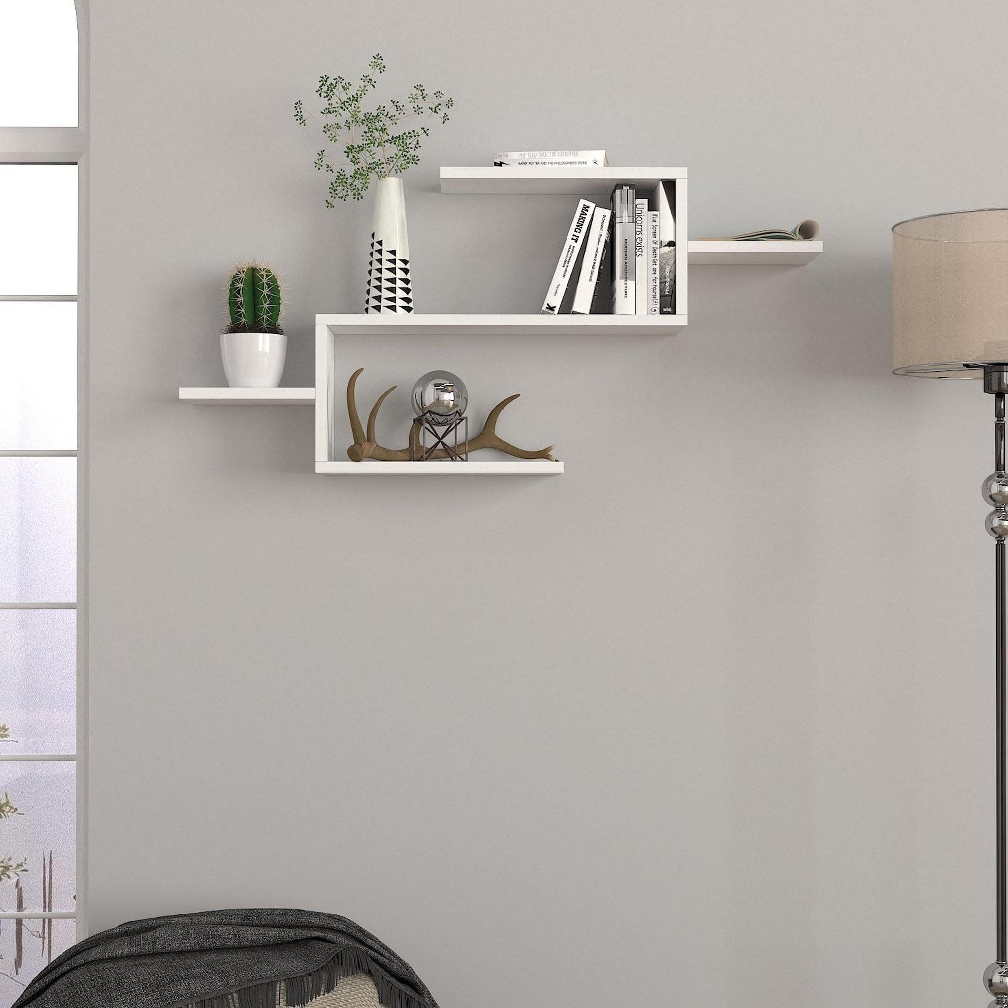 Voir la diapositive 4 : Habitat et Jardin Bibliothèque en bois  twist  - 104 x 14 x 49 cm - blanc
