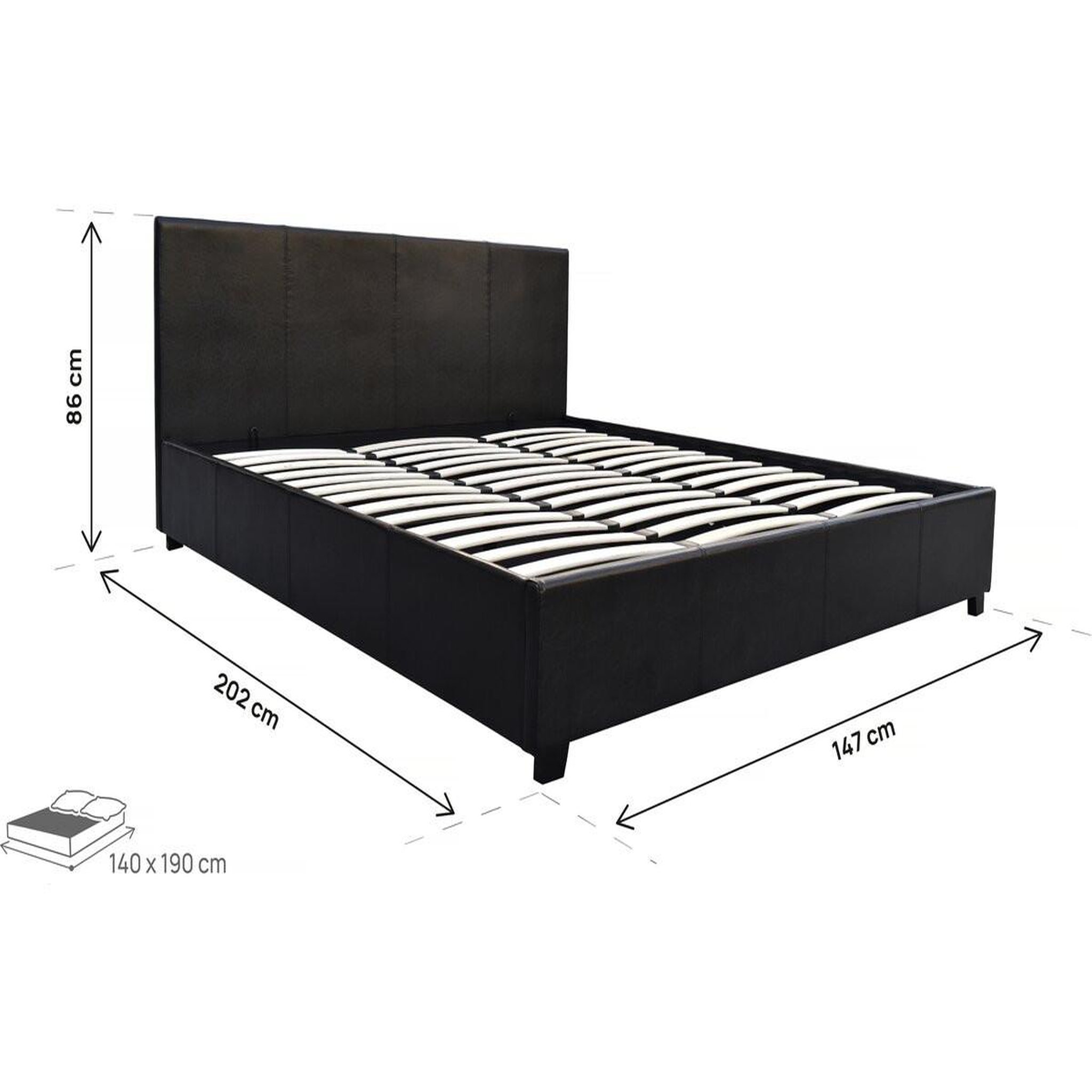 Voir la diapositive 4 : Habitat et Jardin Lit double avec coffre  carla  - 140 x 190 cm - noir