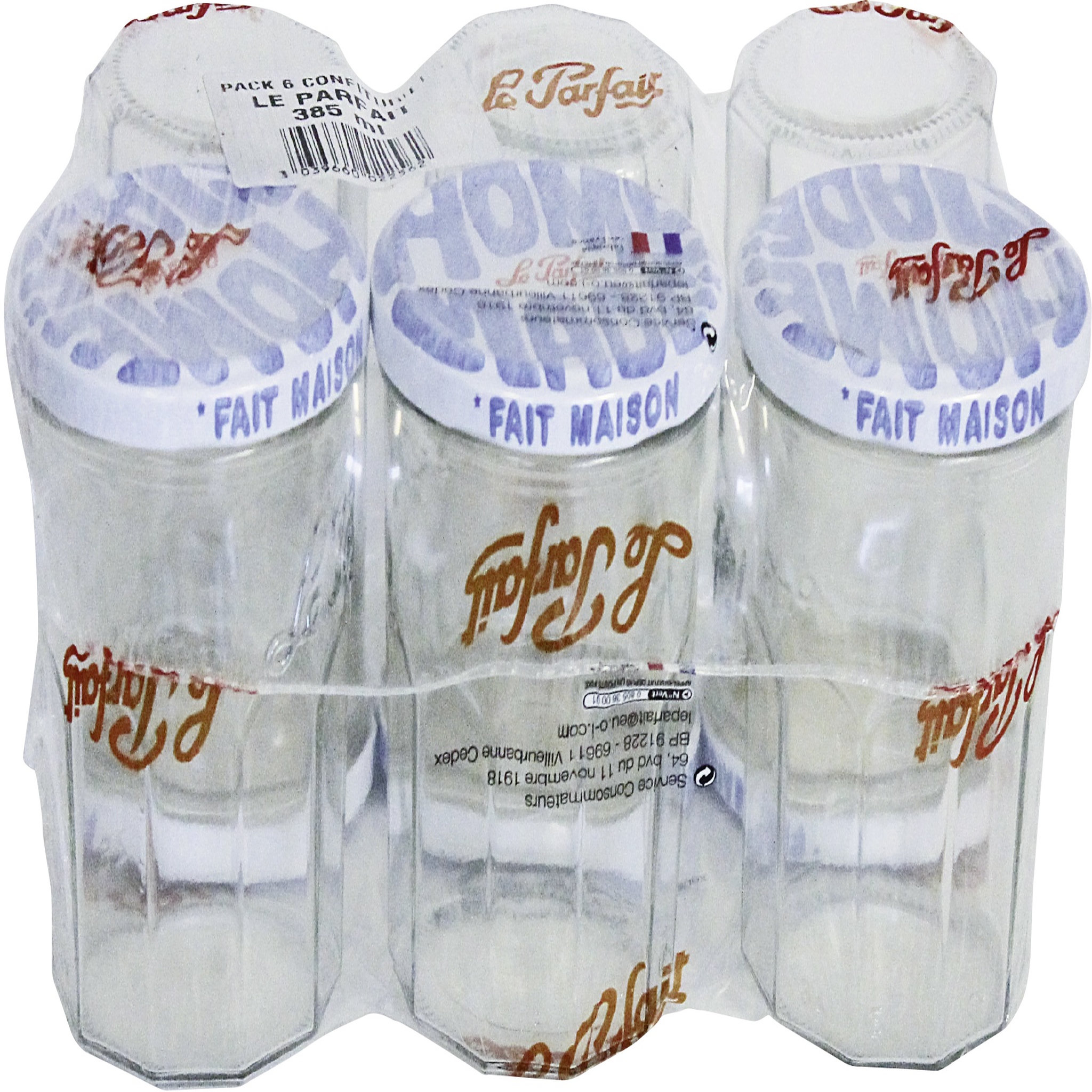 LE PARFAIT Pack de 6 confituriers 385 ml avec couvercle