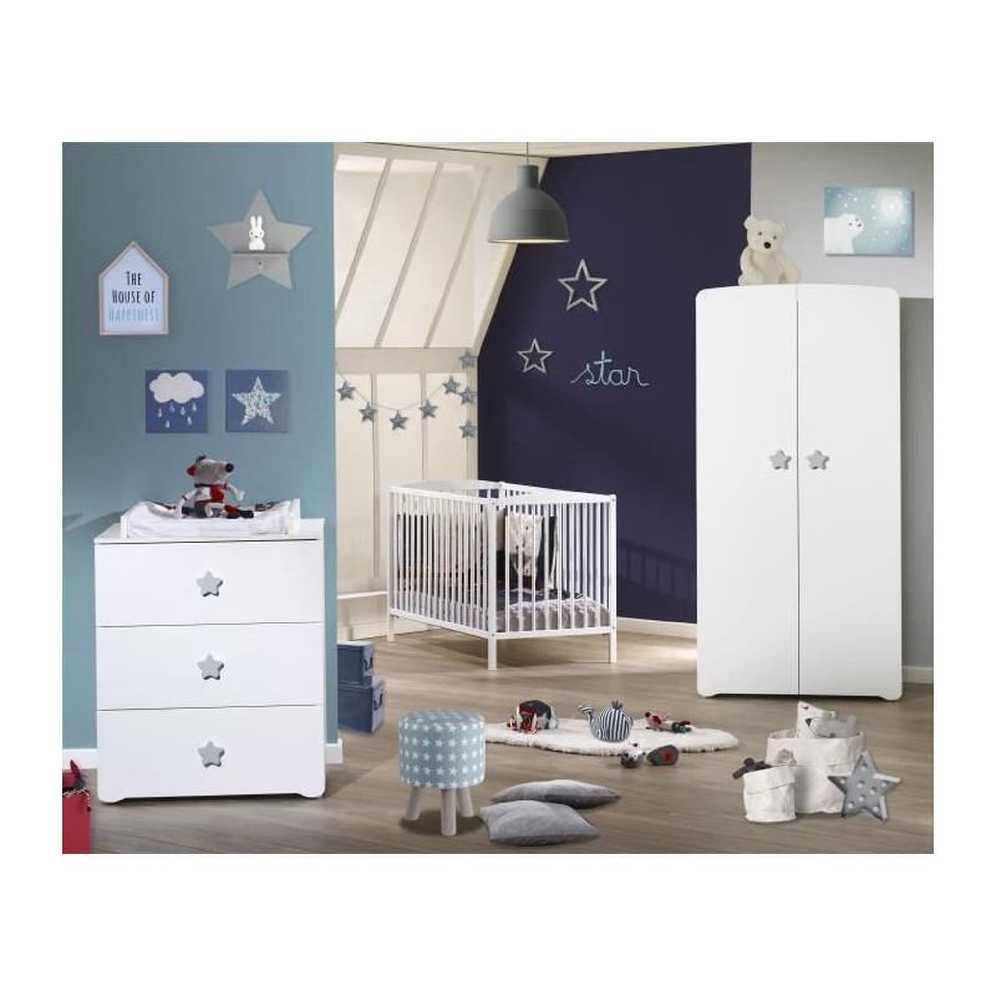 Voir la diapositive 3 : BABY PRICE BABY PRICE Commode a langer 3 tiroirs - Boutons etoile gris - New Basic