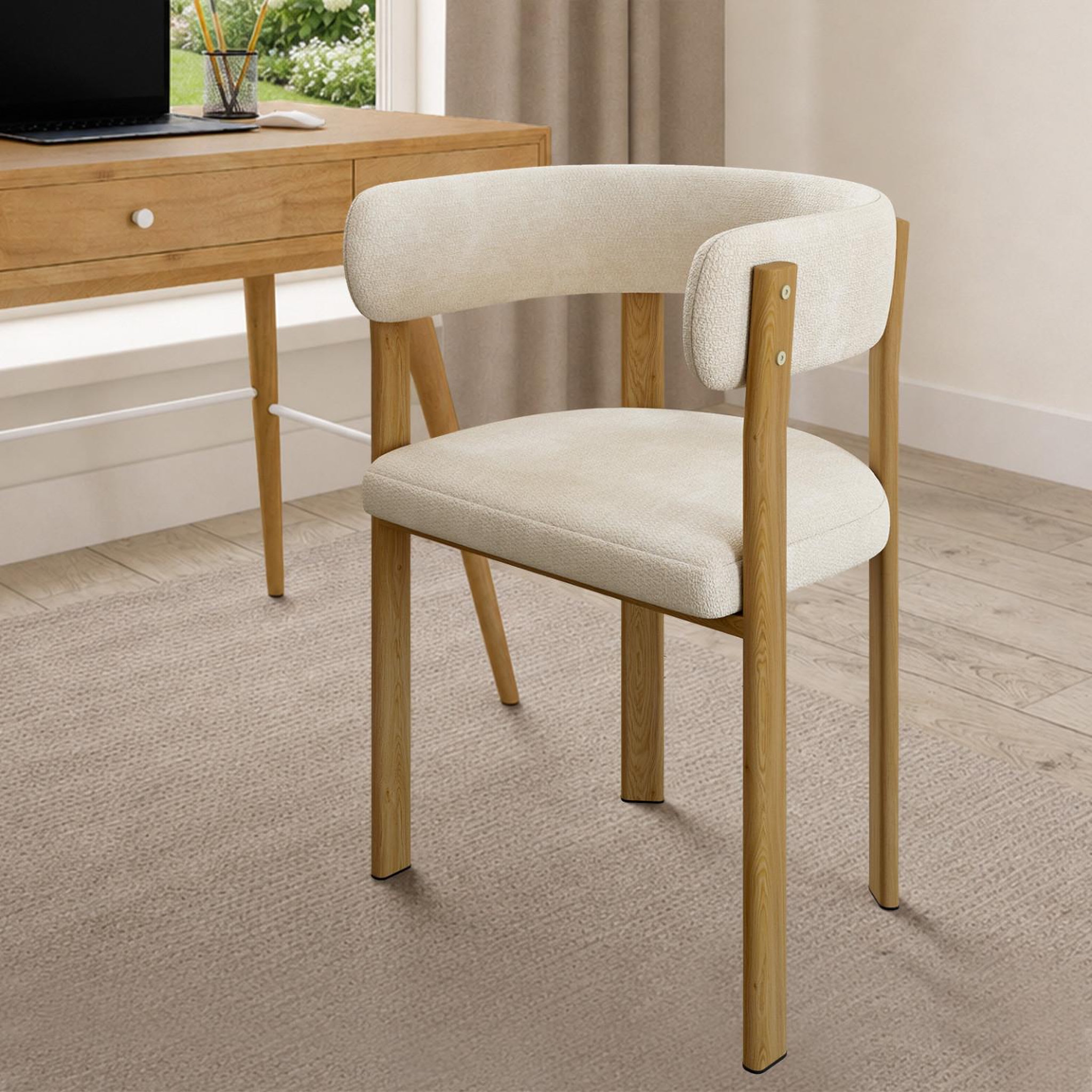 Voir la diapositive 6 : ID MARKET Lot de 2 chaises, fauteuils de table NELLA en métal effet bois et tissu chenille beige pour salle à manger
