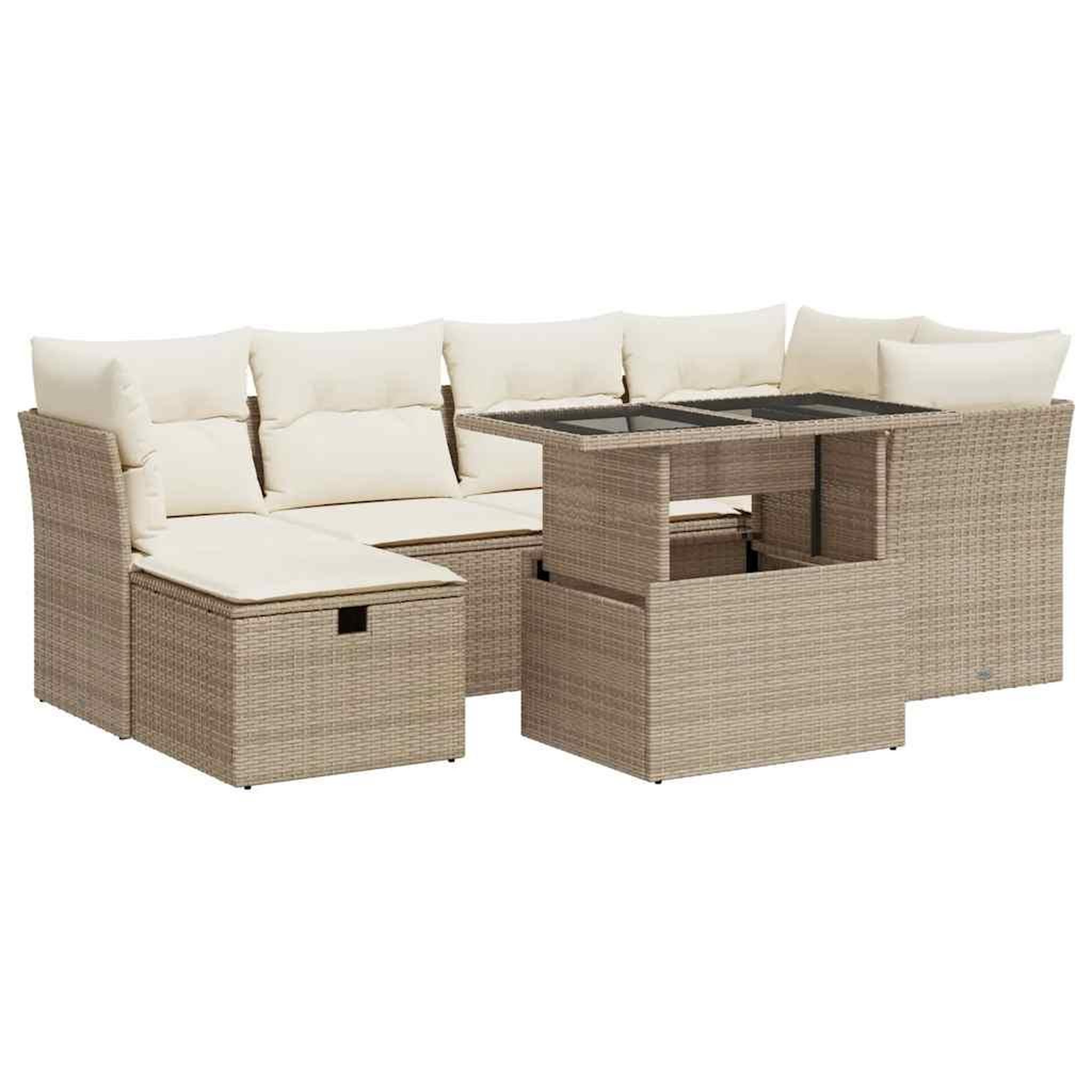 Voir la diapositive 2 : VIDAXL Salon de jardin avec coussins 7 pcs beige resine tressee