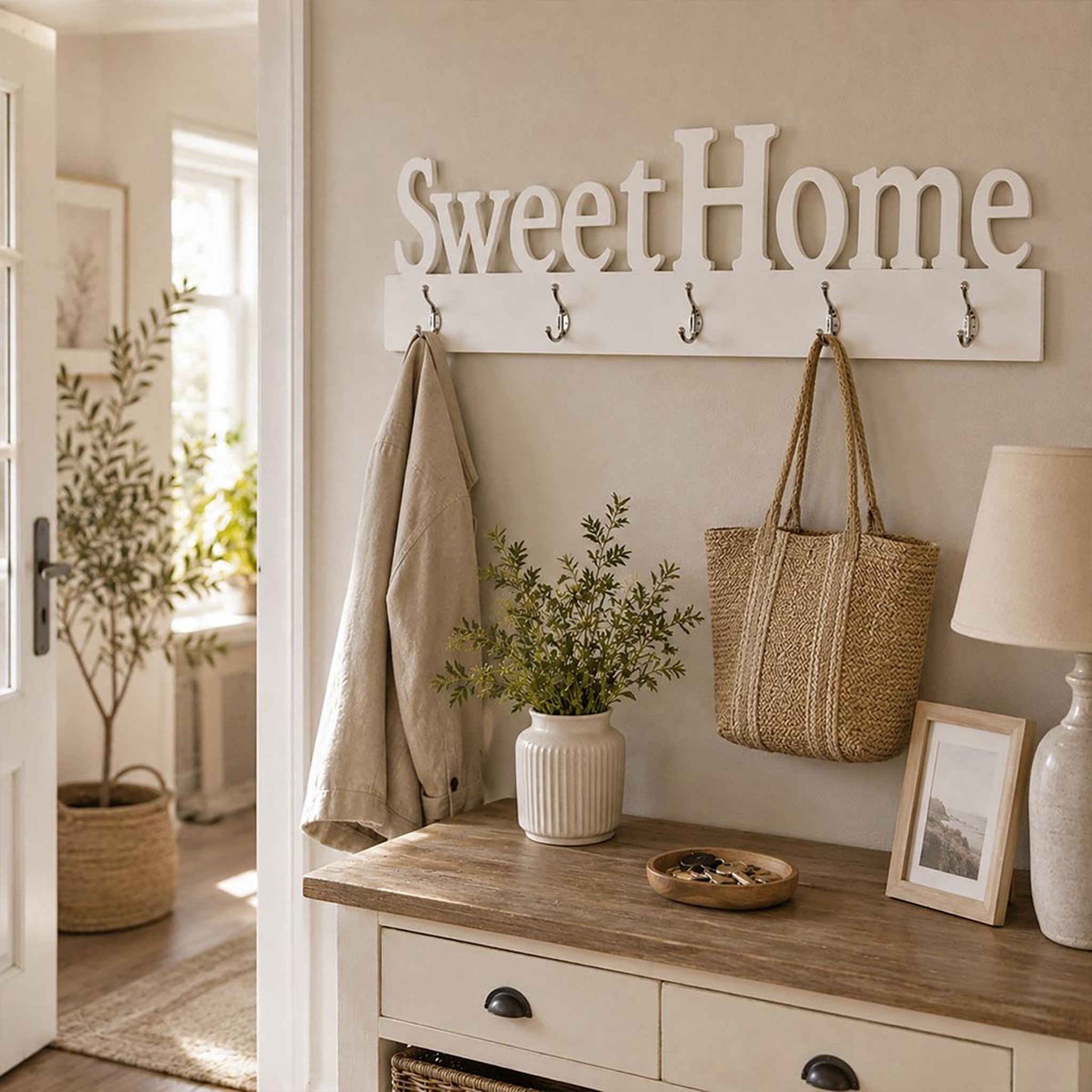 Voir la diapositive 2 : Paris Prix Patère murale 5 crochets  sweet home  74cm blanc