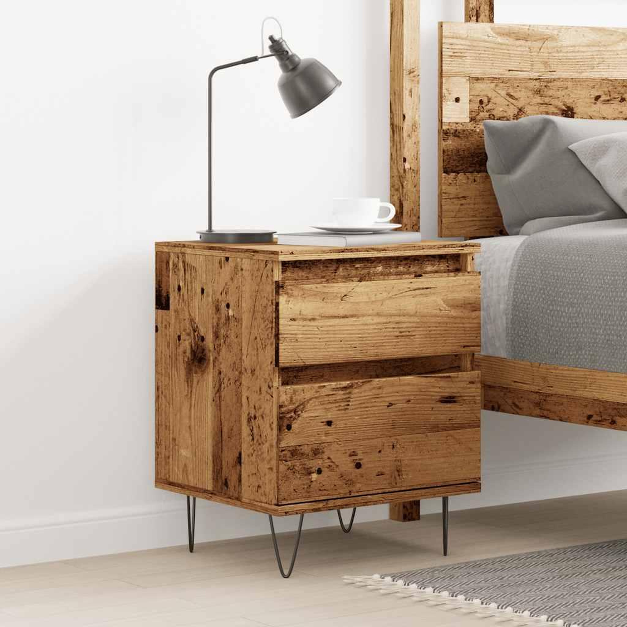 Voir la diapositive 3 : VIDAXL Table de chevet vieux bois 40x35x50 cm bois d'ingenierie