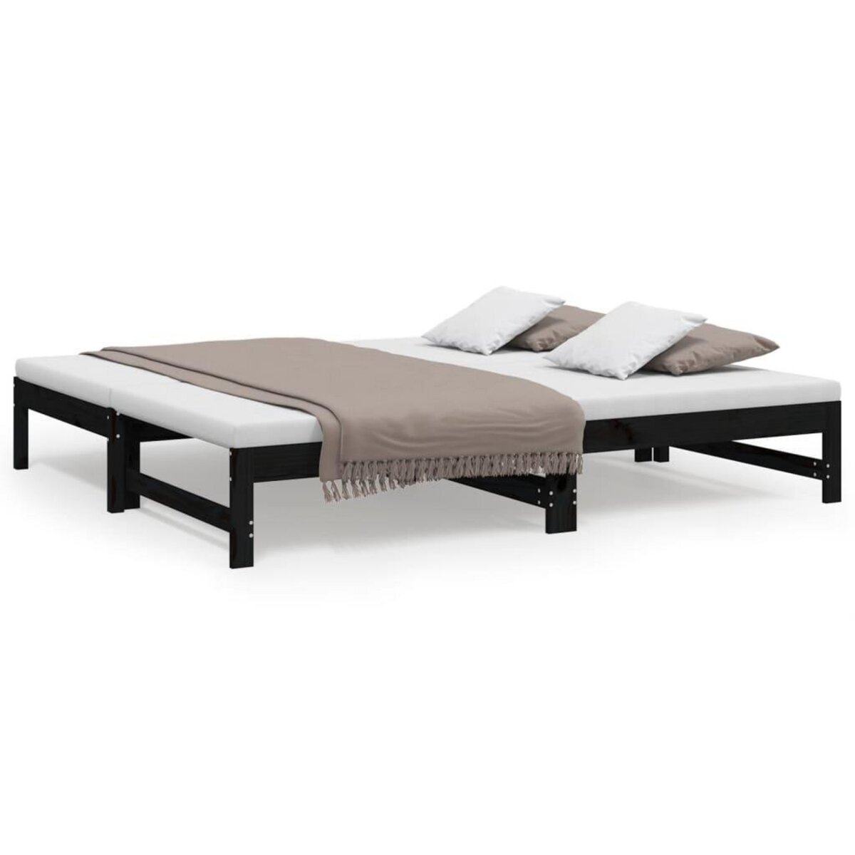 VIDAXL Lit coulissant sans matelas noir 2x(90x190) cm