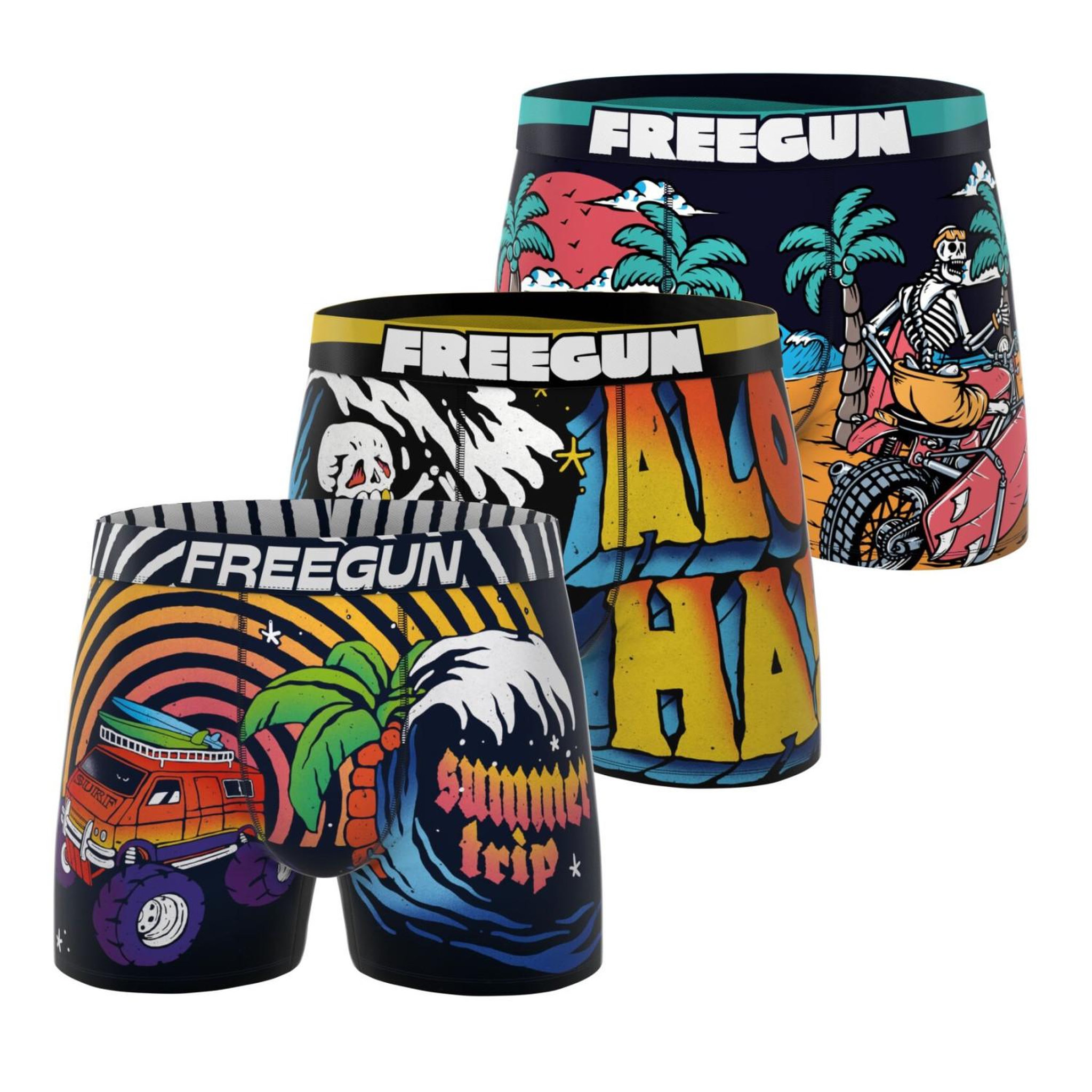 Voir la diapositive 1 : FREEGUN Lot de 3 boxers homme Retro Summer