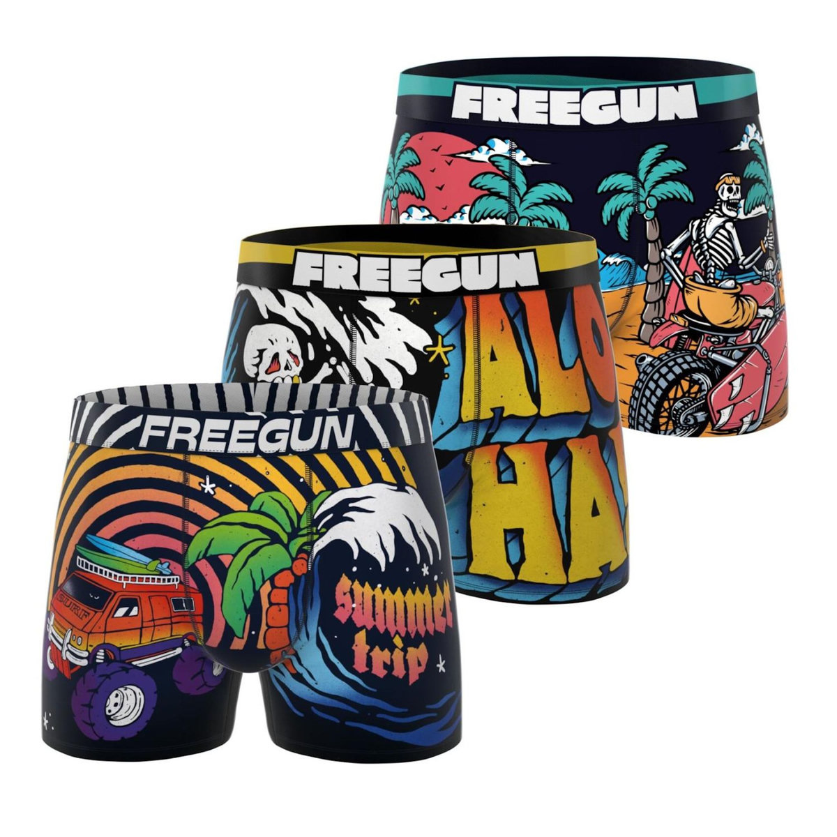 FREEGUN Lot de 3 boxers homme Retro Summer