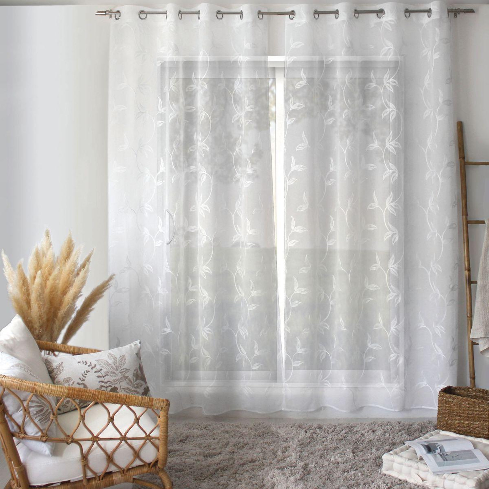 Voir la diapositive 4 : ENJOY HOME Rideau voilage brodé  natura  140x240cm blanc