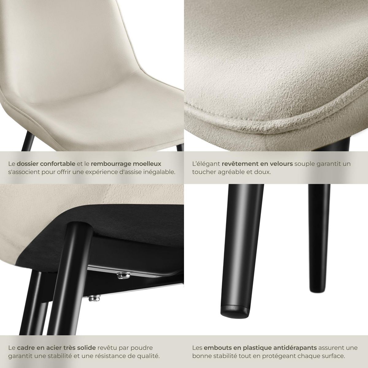 tectake Lot de chaises rembourrées aspect velours crème Lot de 8