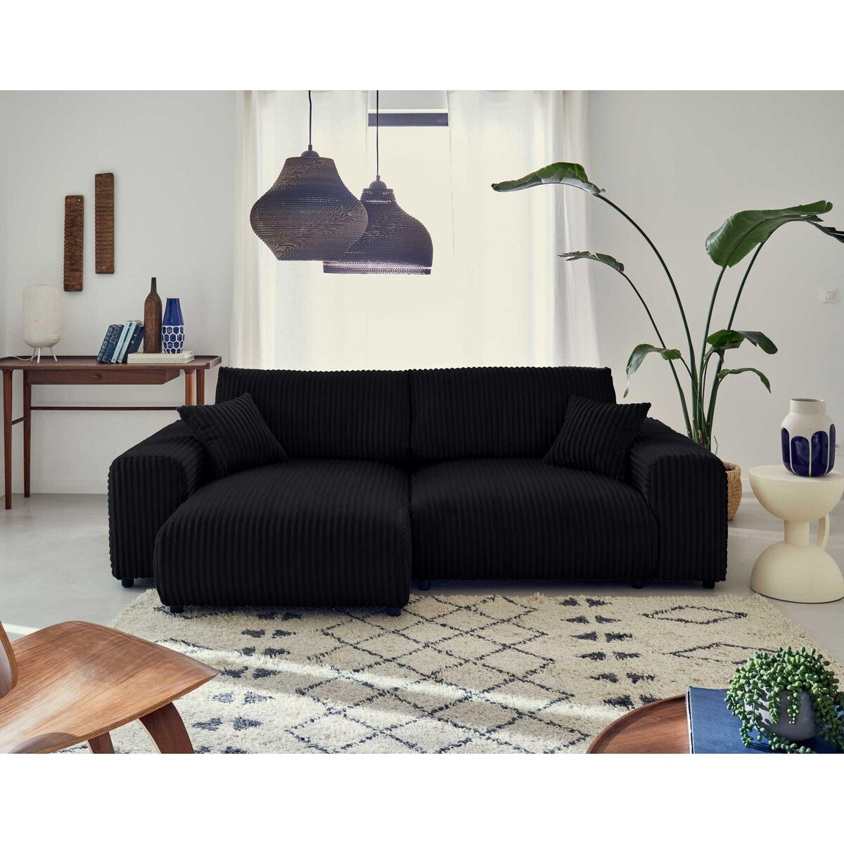 LISA DESIGN Garance - canapé d'angle réversible - 4 places - en velours côtelé grosses côtes