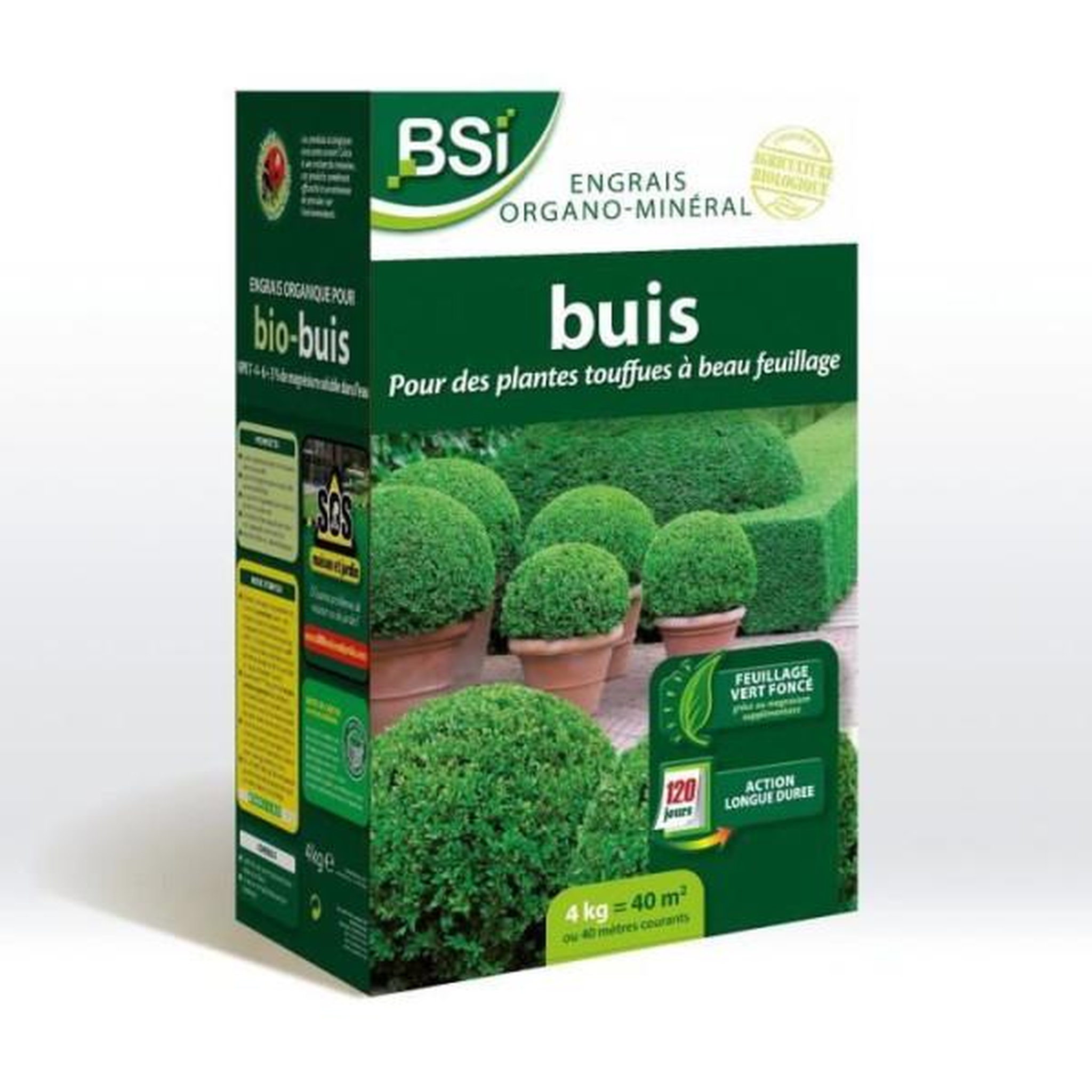 Bsi BSI - Engrais Bio - Buis - Pour Buis Touffus Au Feuillage Etincelant Et Vert Fonçé - Action Longue Durée - 4kg - 40 m²