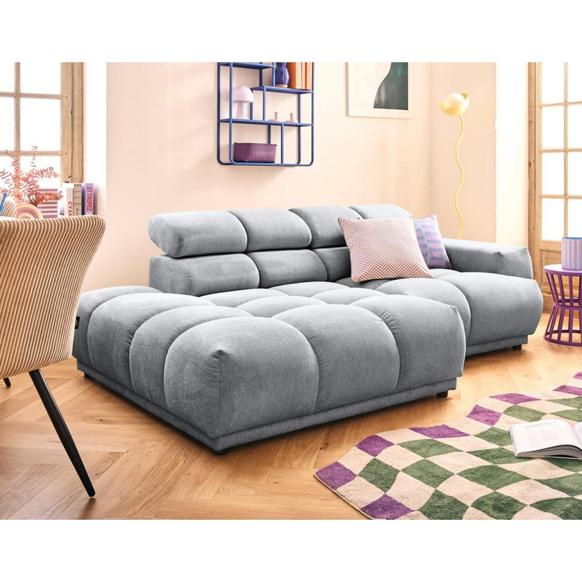 LISA DESIGN Matera - canapé d'angle gauche 3 places avec têtières réglables en tissu texturé