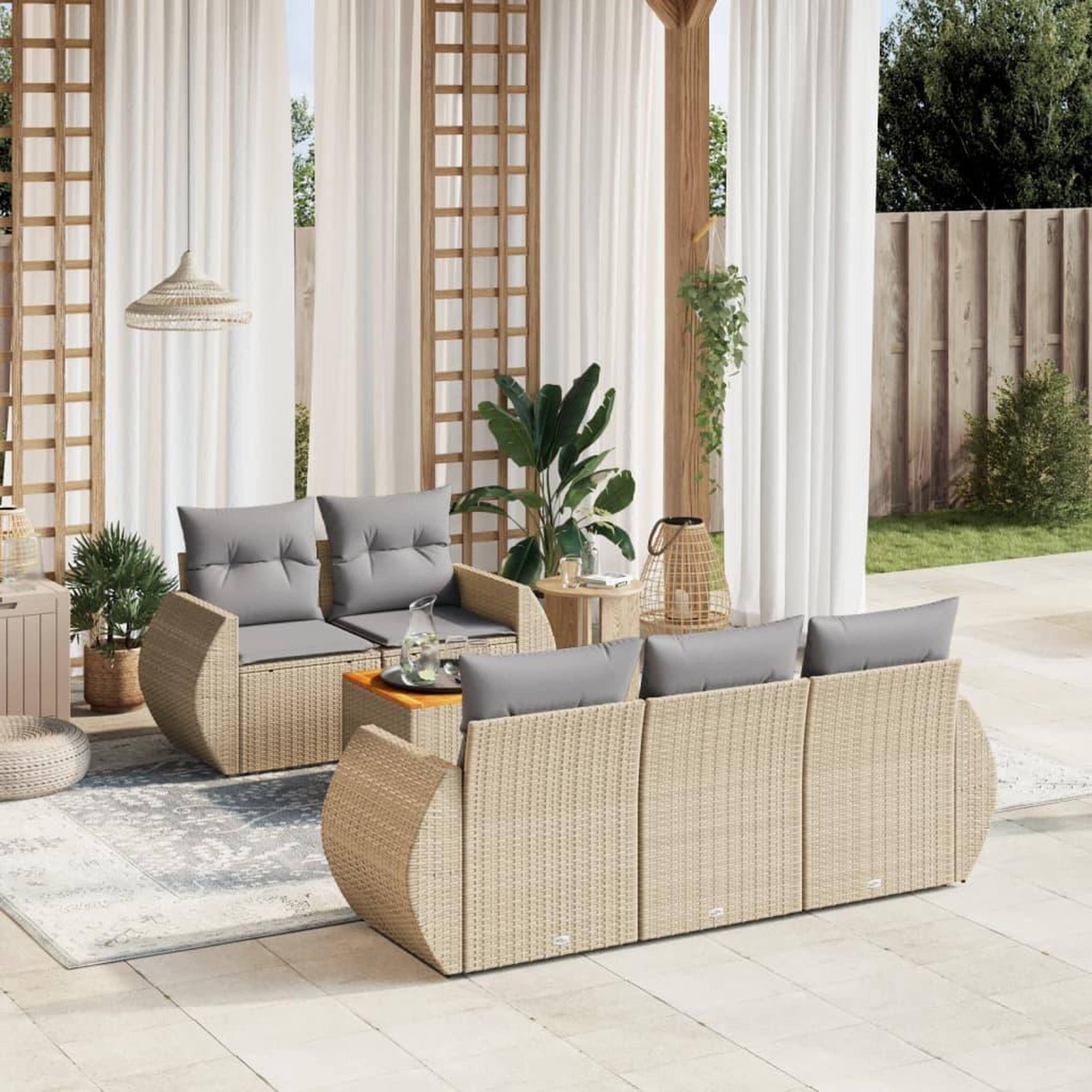 VIDAXL Salon de jardin avec coussins 6 pcs beige resine tressee