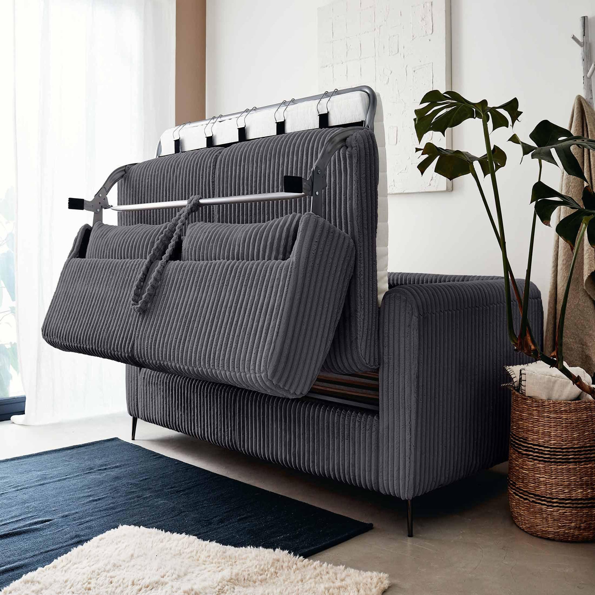 Voir la diapositive 2 : LISA DESIGN Owen - canapé 3 places convertible express couchage quotidien 140 cm matelas 12 cm en velours côtelé grosses côtes