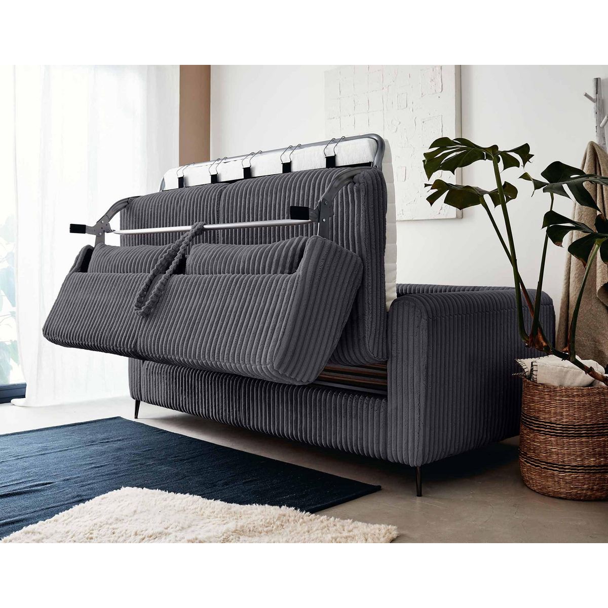 LISA DESIGN Owen - canapé 3 places convertible express couchage quotidien 140 cm matelas 12 cm en velours côtelé grosses côtes