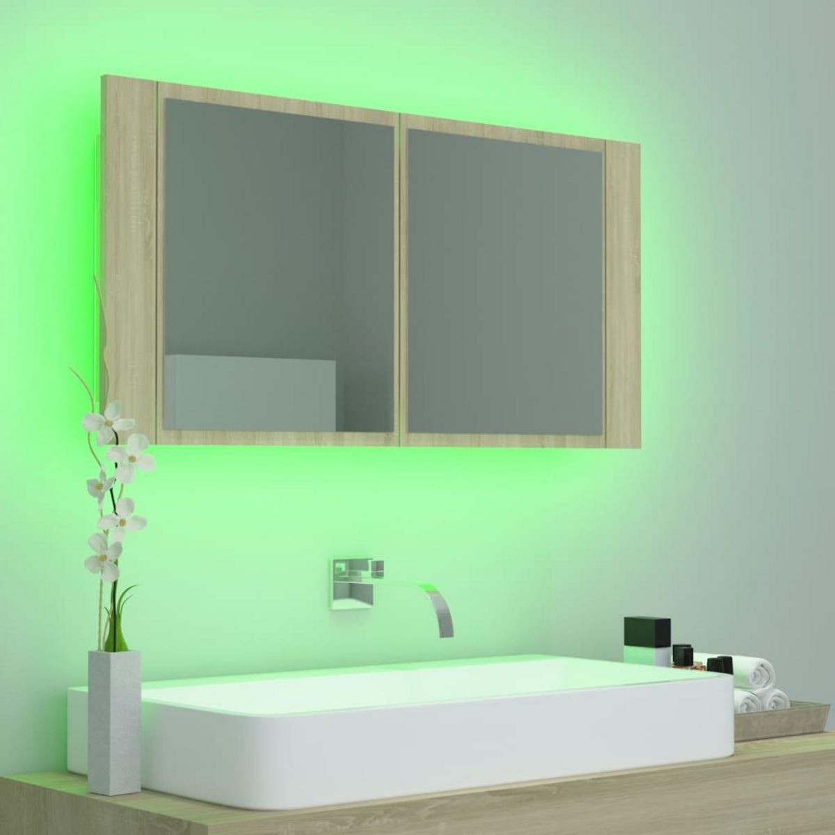 VIDAXL Armoire a miroir a LED de bain Chene sonoma 90x12x45 Acrylique