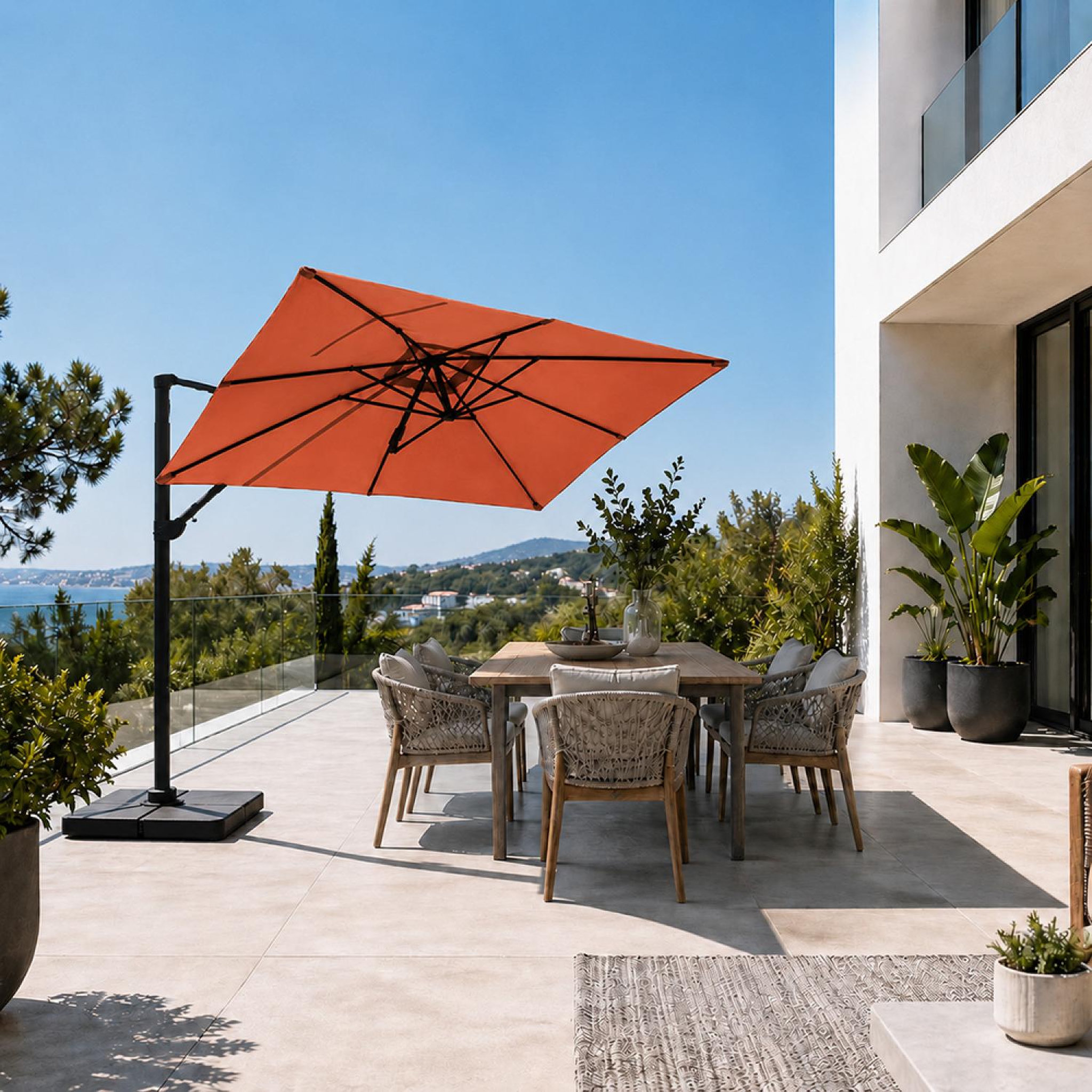 Voir la diapositive 4 : CONCEPT USINE Parasol rectangulaire 2x3m déporté rotatif terracota piana