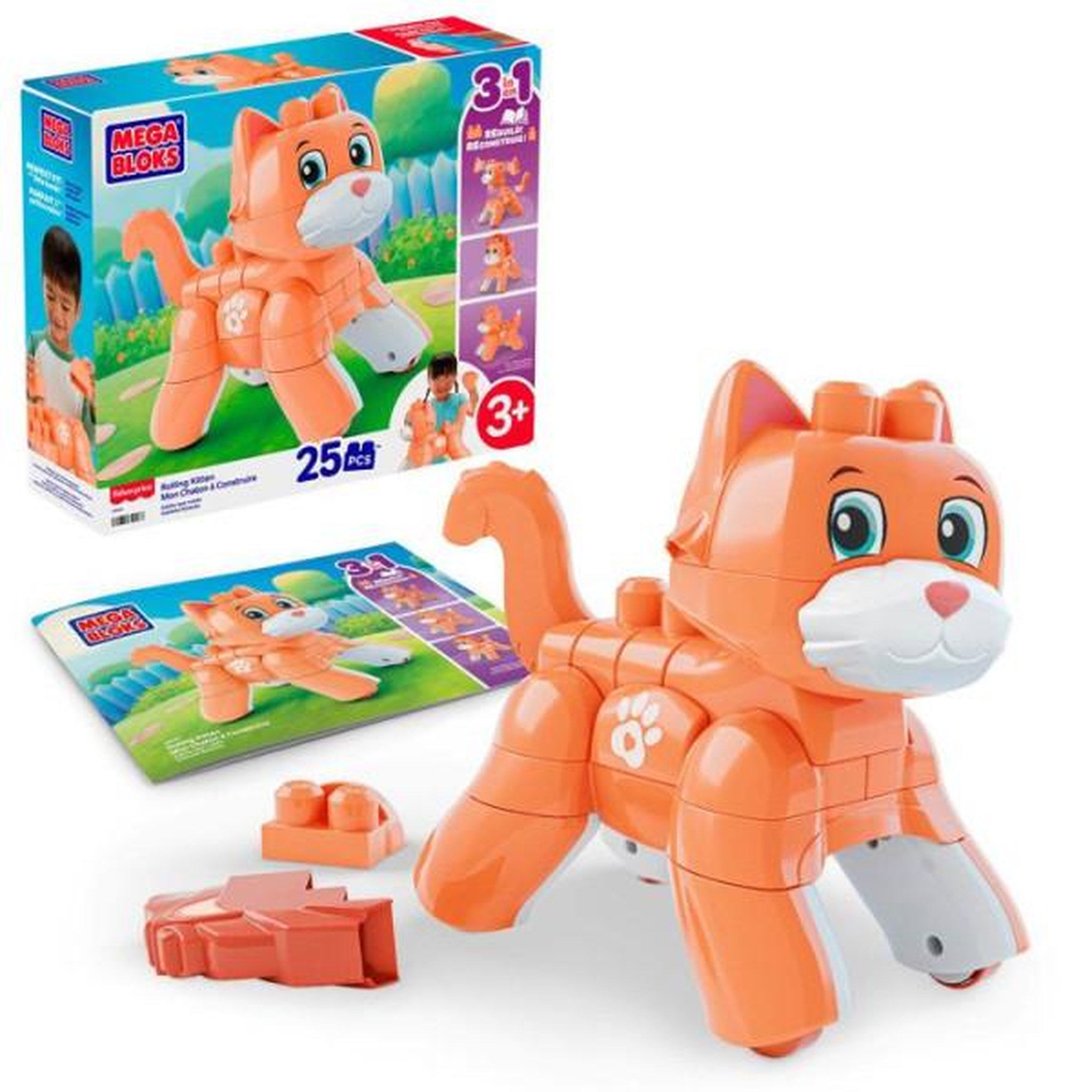 MATTEL MEGA BLOKS Fisher-Price - Mon Chaton 3 en 1 à Construire - Plastique - 25 pièces - Dès 3 ans
