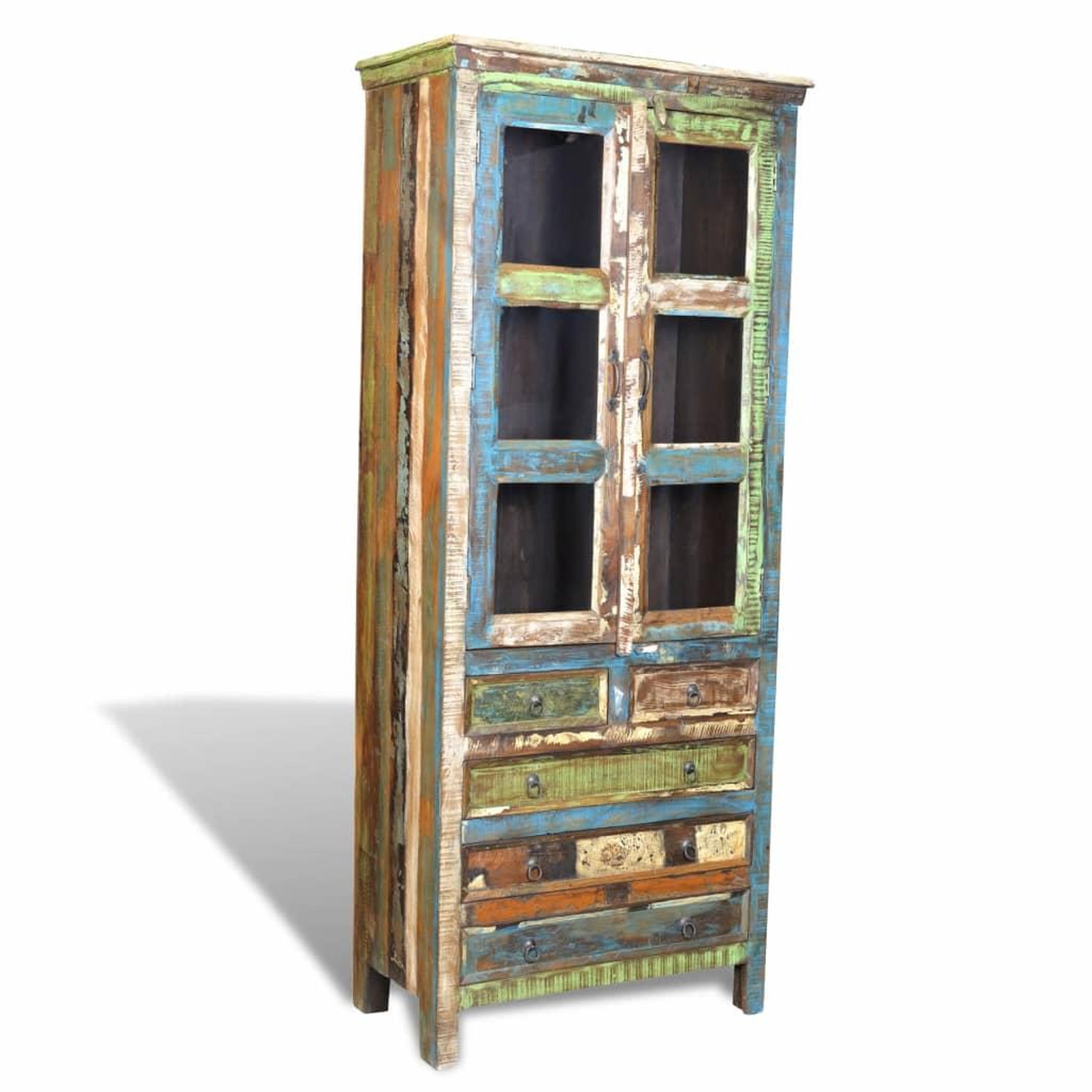 Voir la diapositive 3 : VIDAXL Bibliotheque multicolore 5 tiroirs et 2 portes Bois recupere