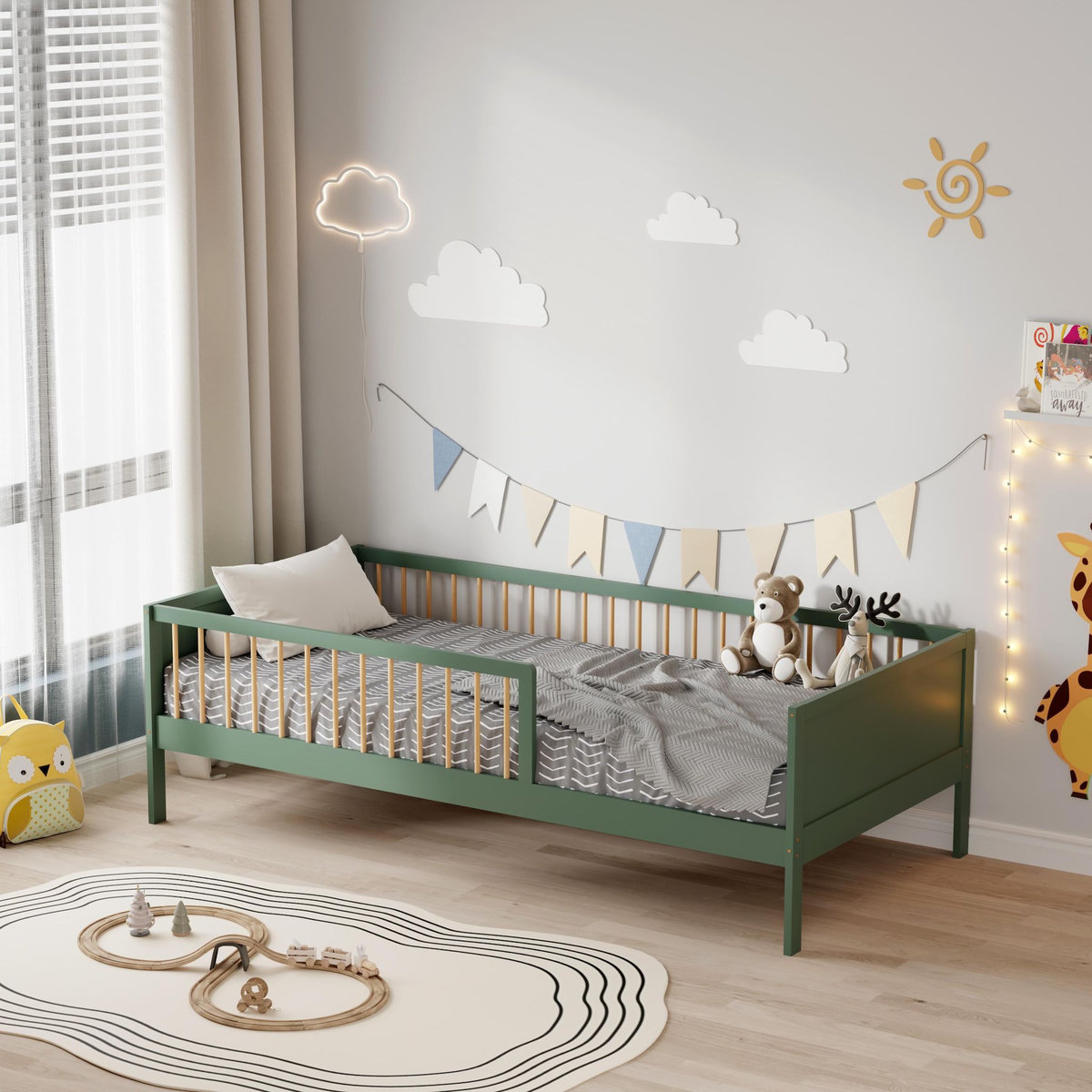 MINEA MINEA | Lit avec barrière PEPITO 90x190 cm (matelas non inclus)